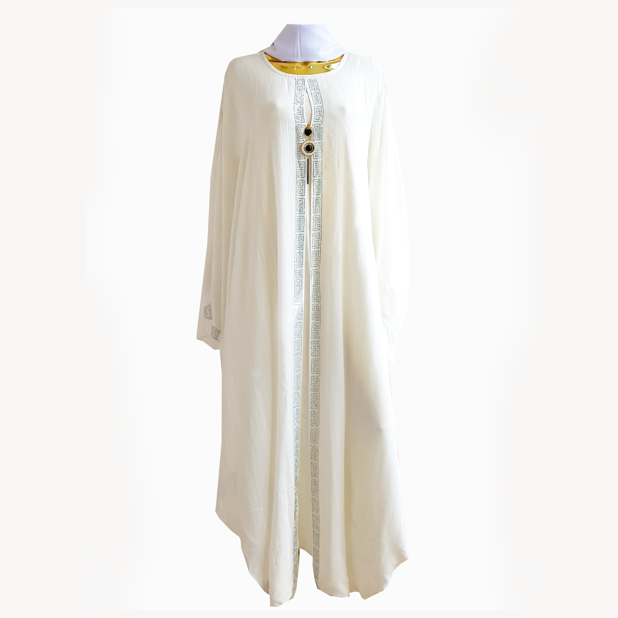 High-End Textured Abaya with Rhinestones