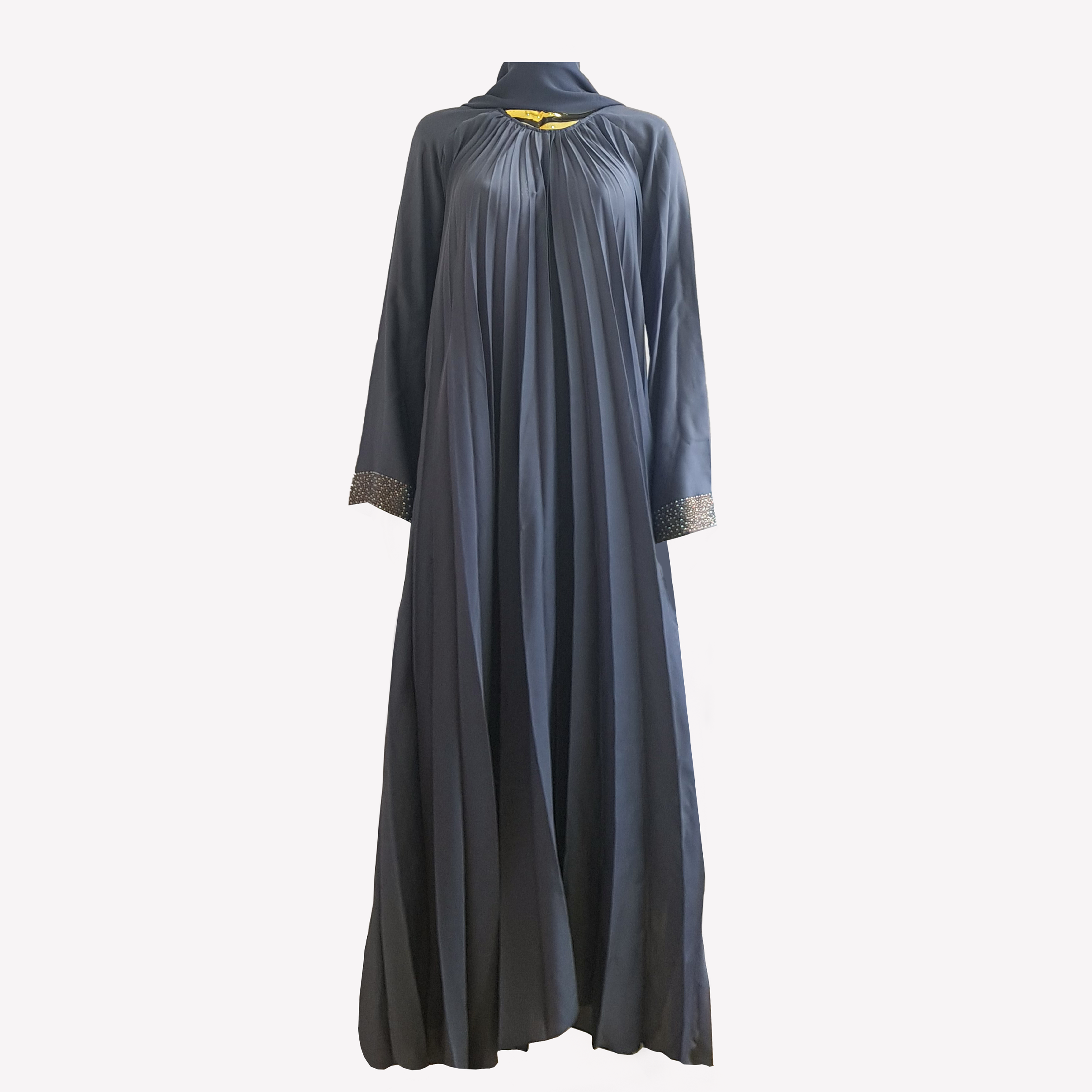 Folded Fabric Rhinestone Sleeve Abaya