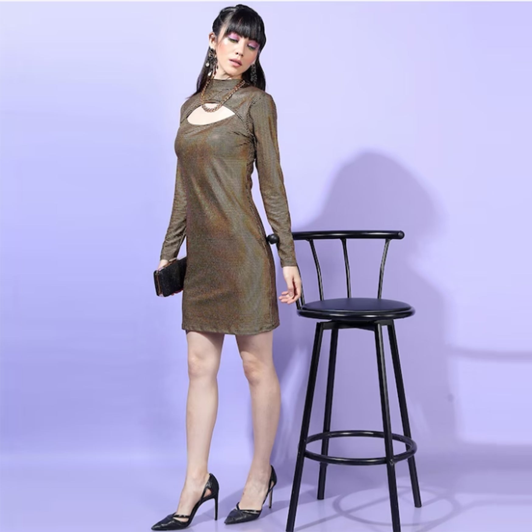 Black & Gold-Toned Sheath Dress
