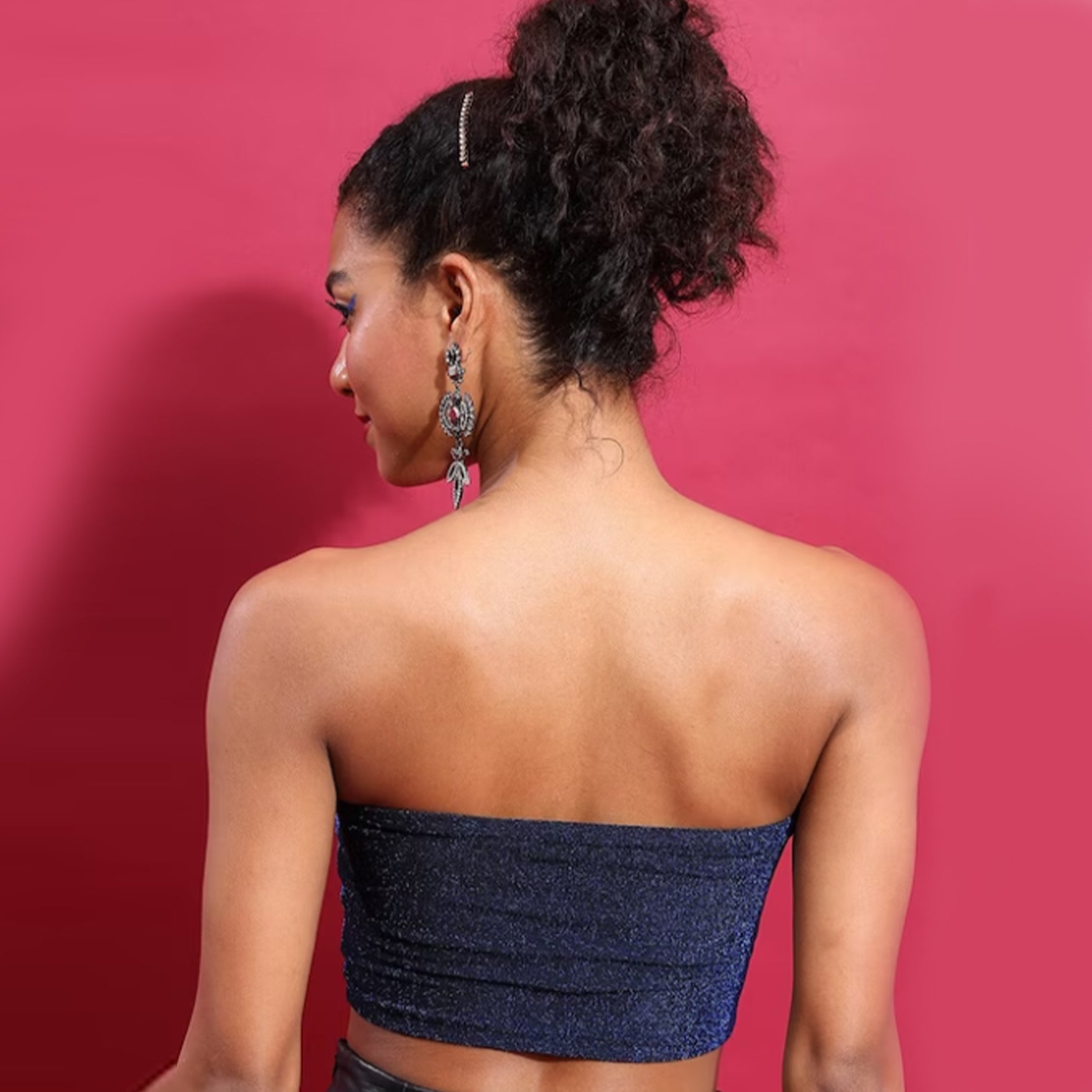 Blue Strapless Tube Crop Top
