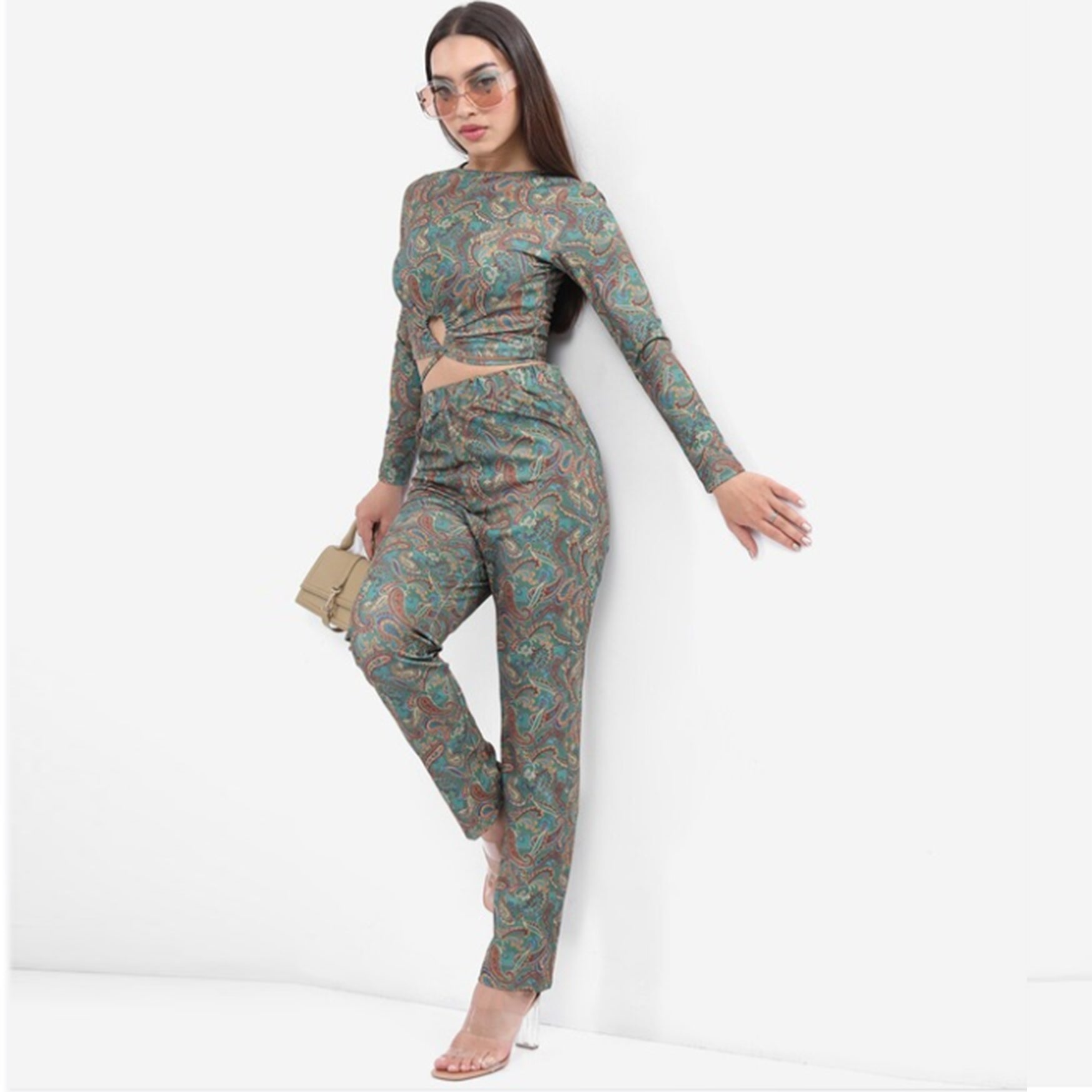 Ethnic Motifs Printed Crop Top With Trouser Co-Ords