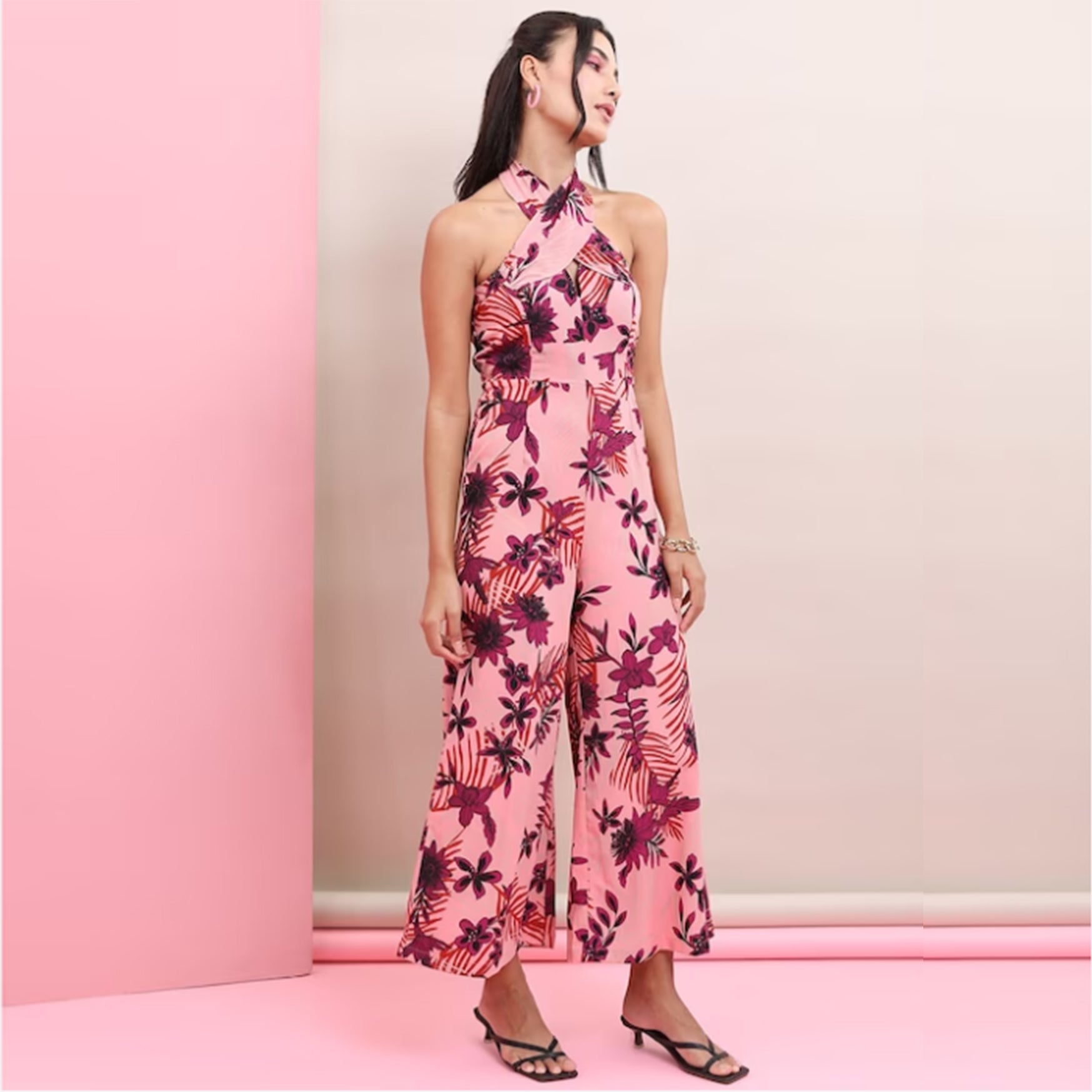 Floral Printed Halter Neck Basic Jumpsuit