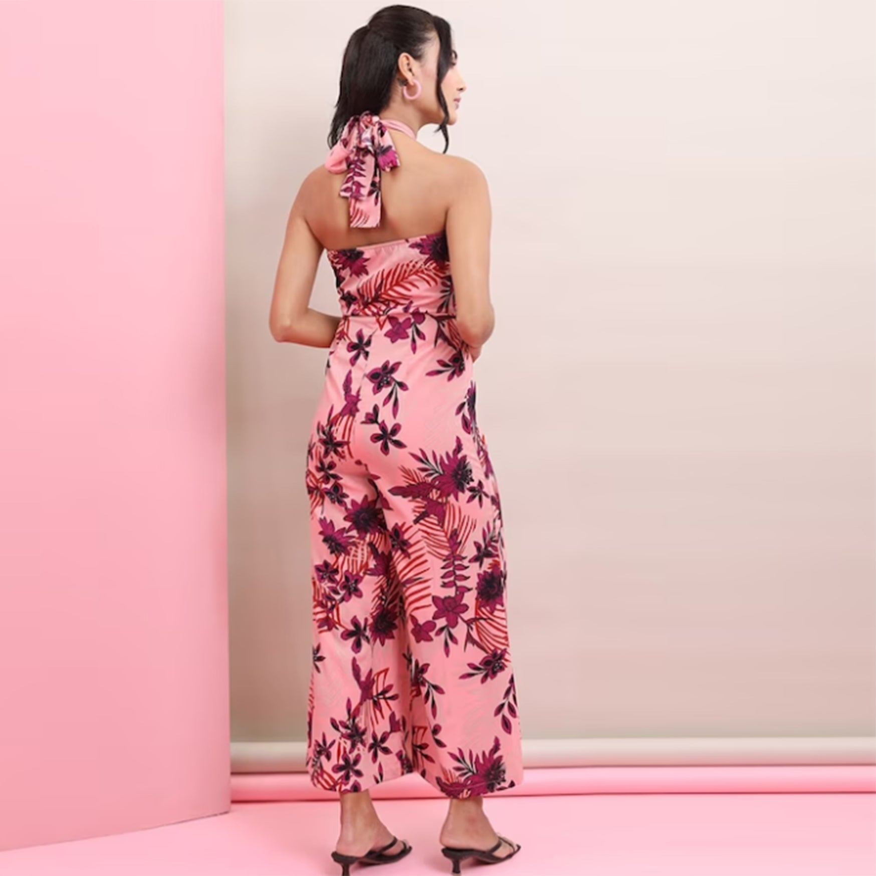 Floral Printed Halter Neck Basic Jumpsuit