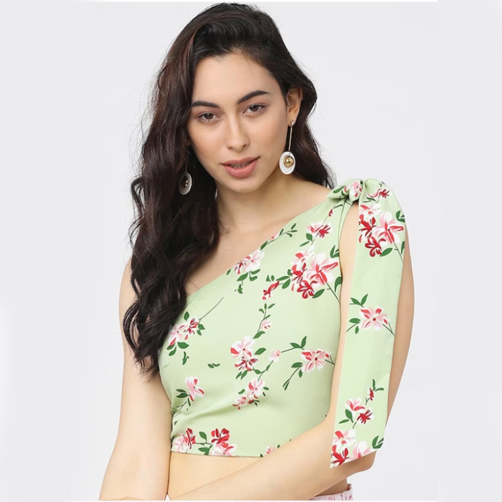 Green Floral Wrap Top