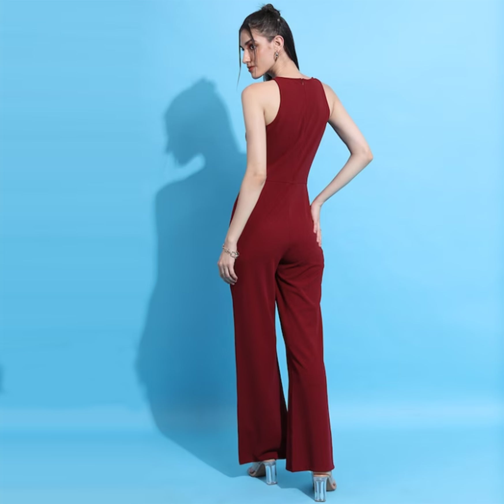 Halterneck Maroon Basic Jumpsuit