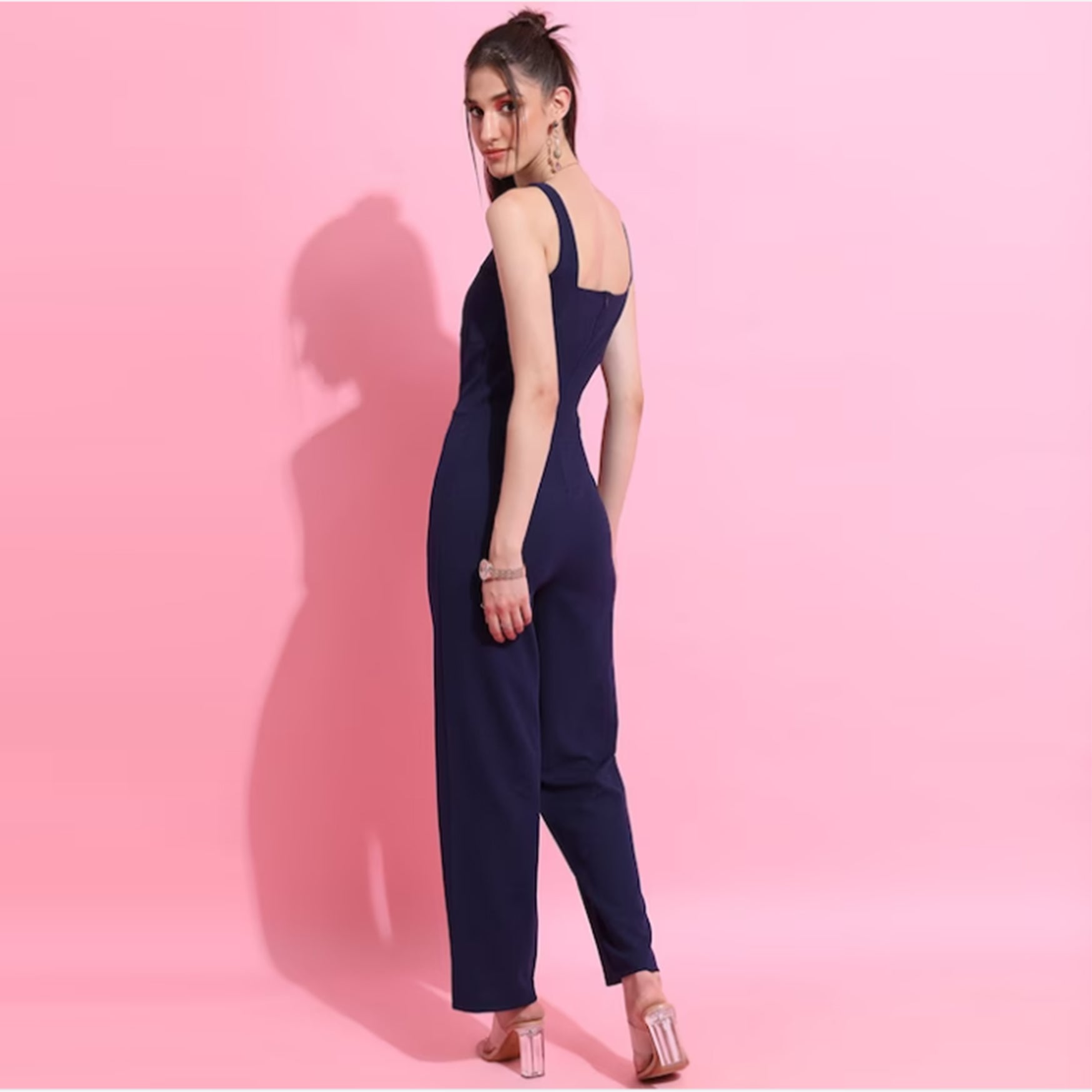 Navy Blue Square Neck Basic Jumpsuit