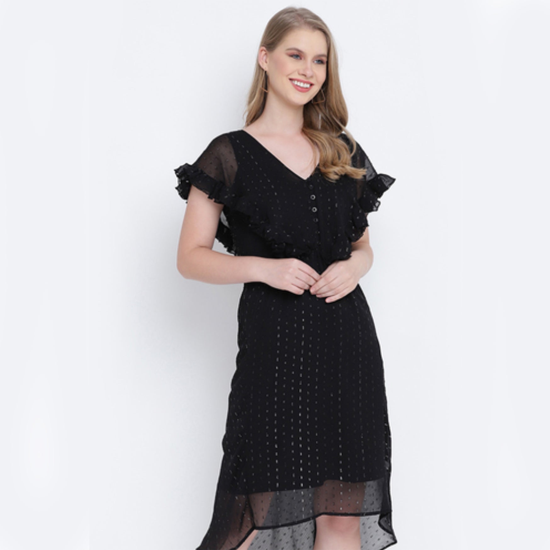 Oxolloxo Black Printed High-Low Dress