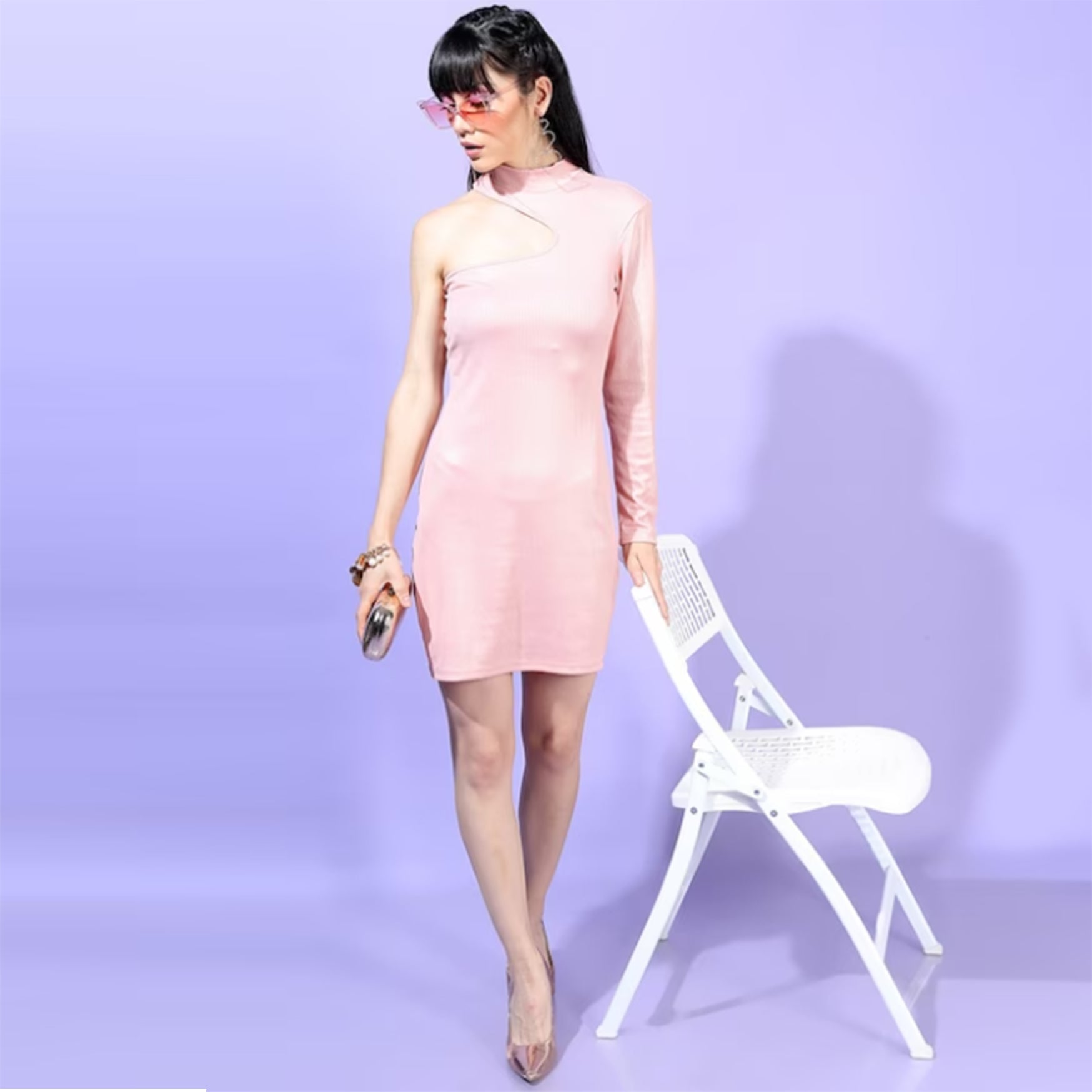 Pink One Shoulder Bodycon Mini Dress