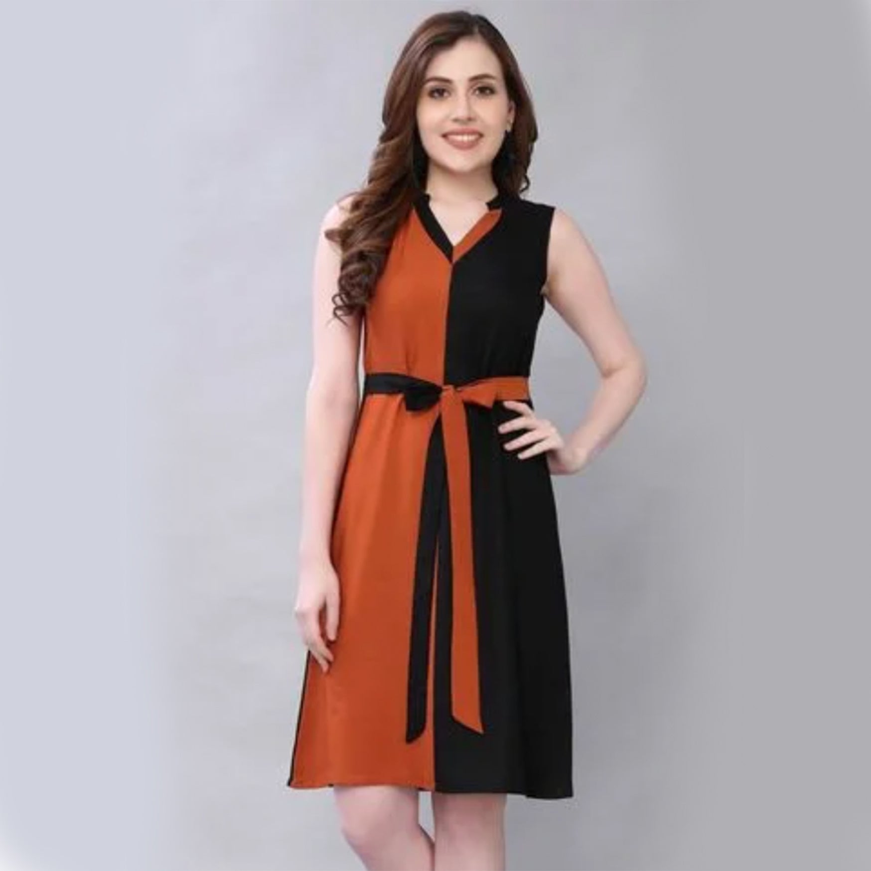 SELVIA Black & Rust Color-Block A-Line Dress