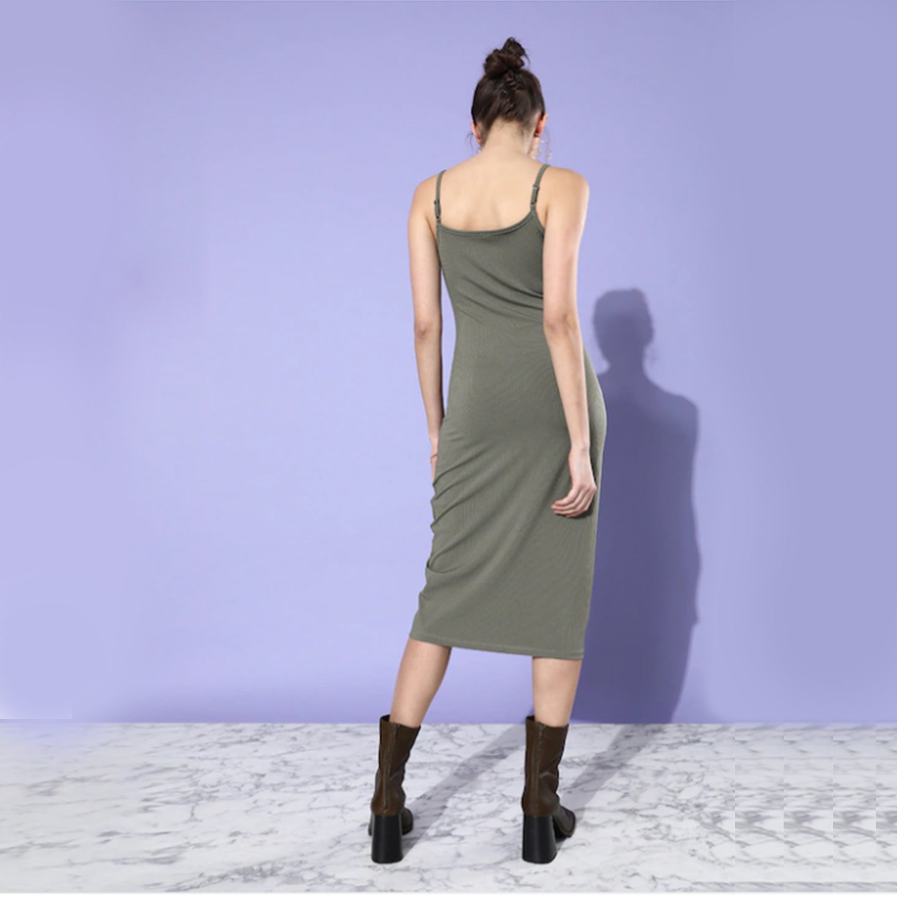 Sage Green Striped Bodycon Midi Dress