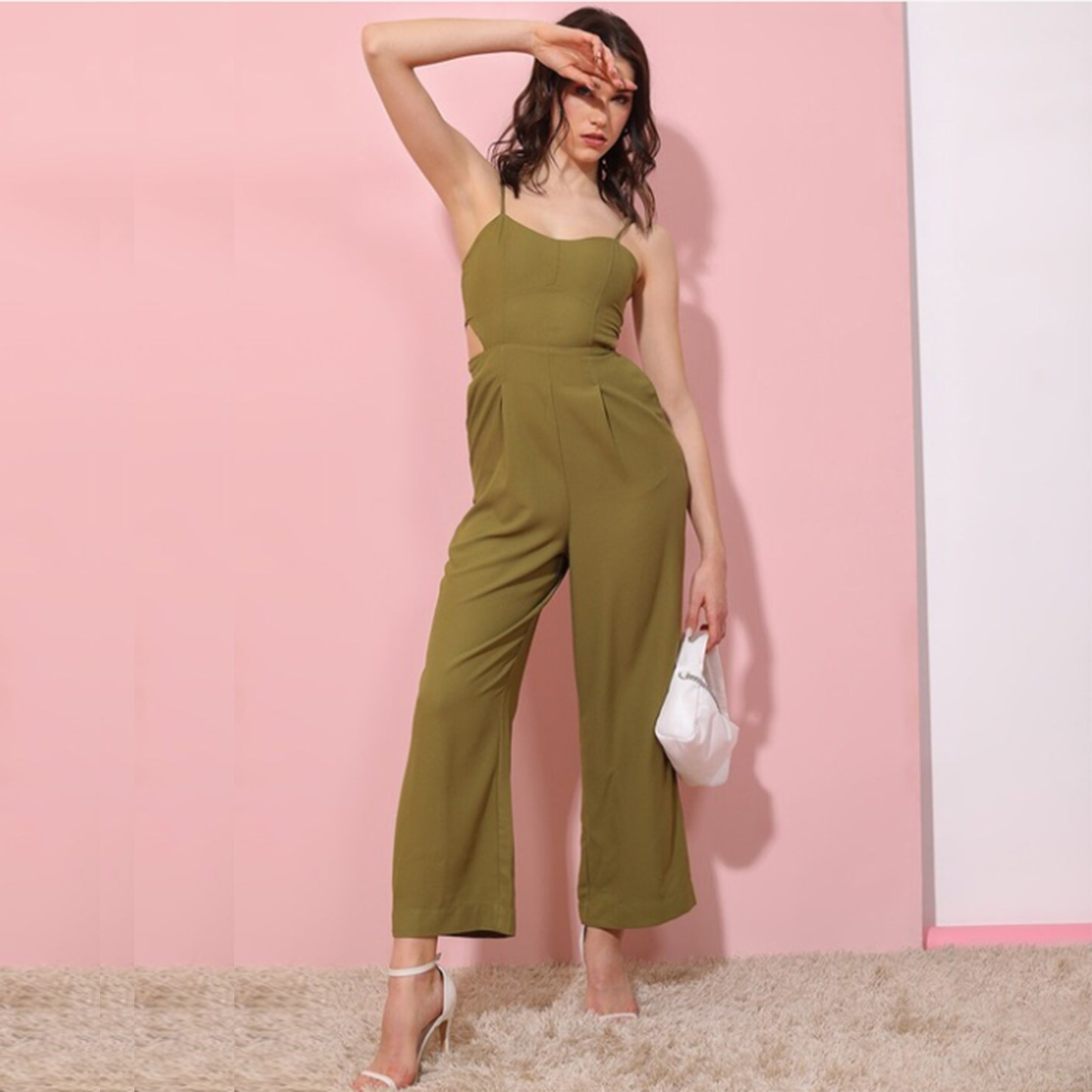 Shoulder Straps Cut Outs Basic Jumpsuit