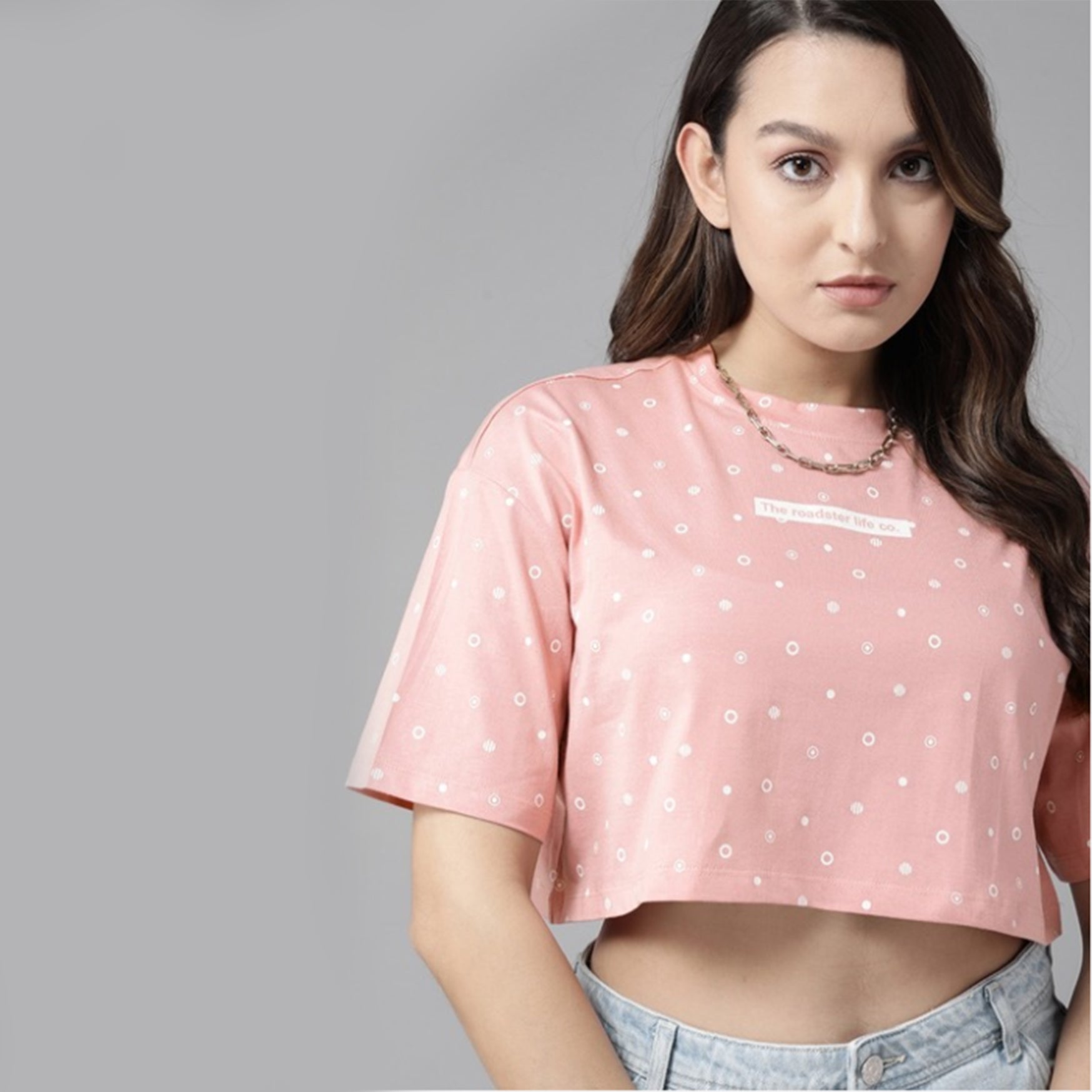 The Lifestyle Co. Brand Logo Printed Pure Cotton Boxy Super Crop T-shirt