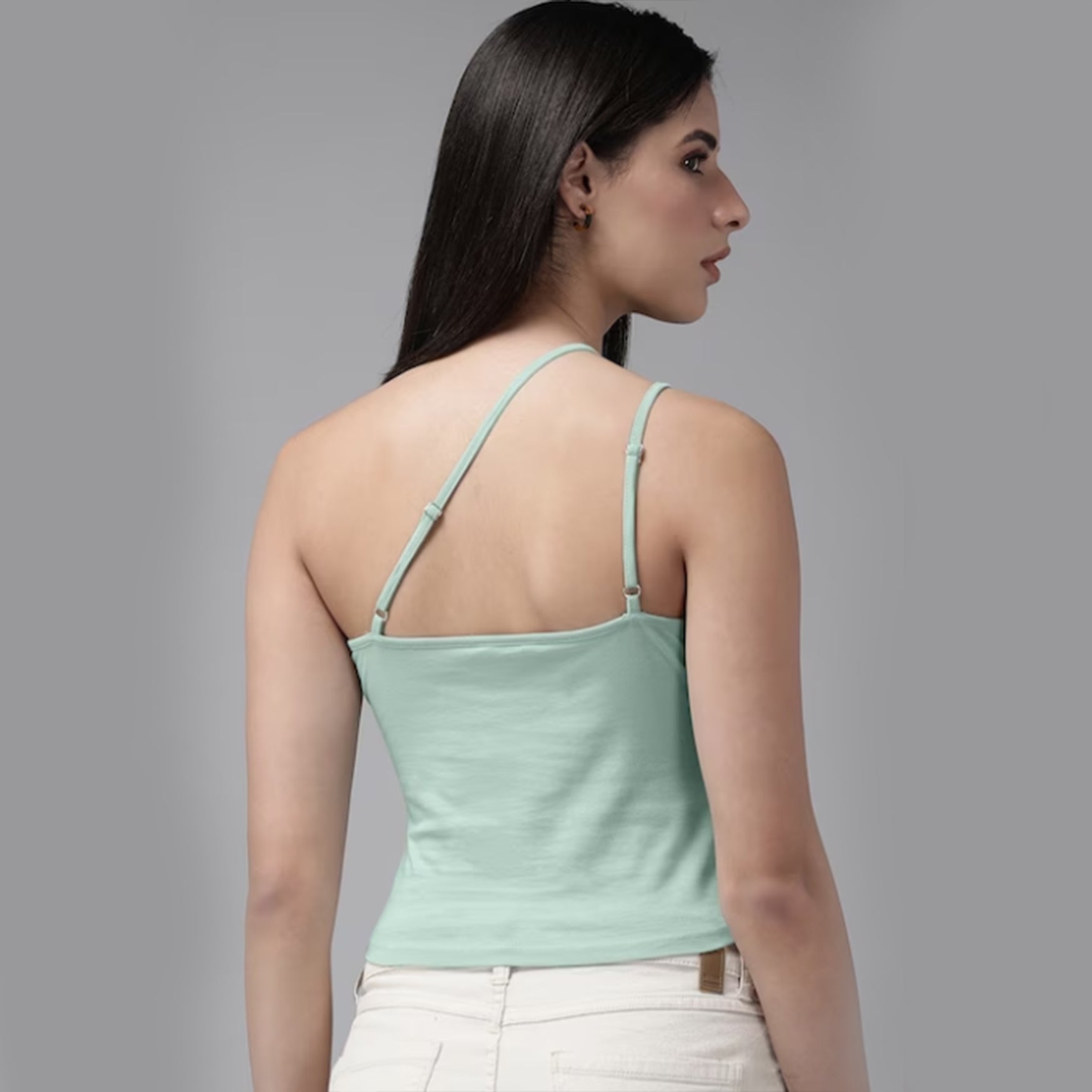 The Lifestyle Co. One Shoulder Fitted Crop Top Green