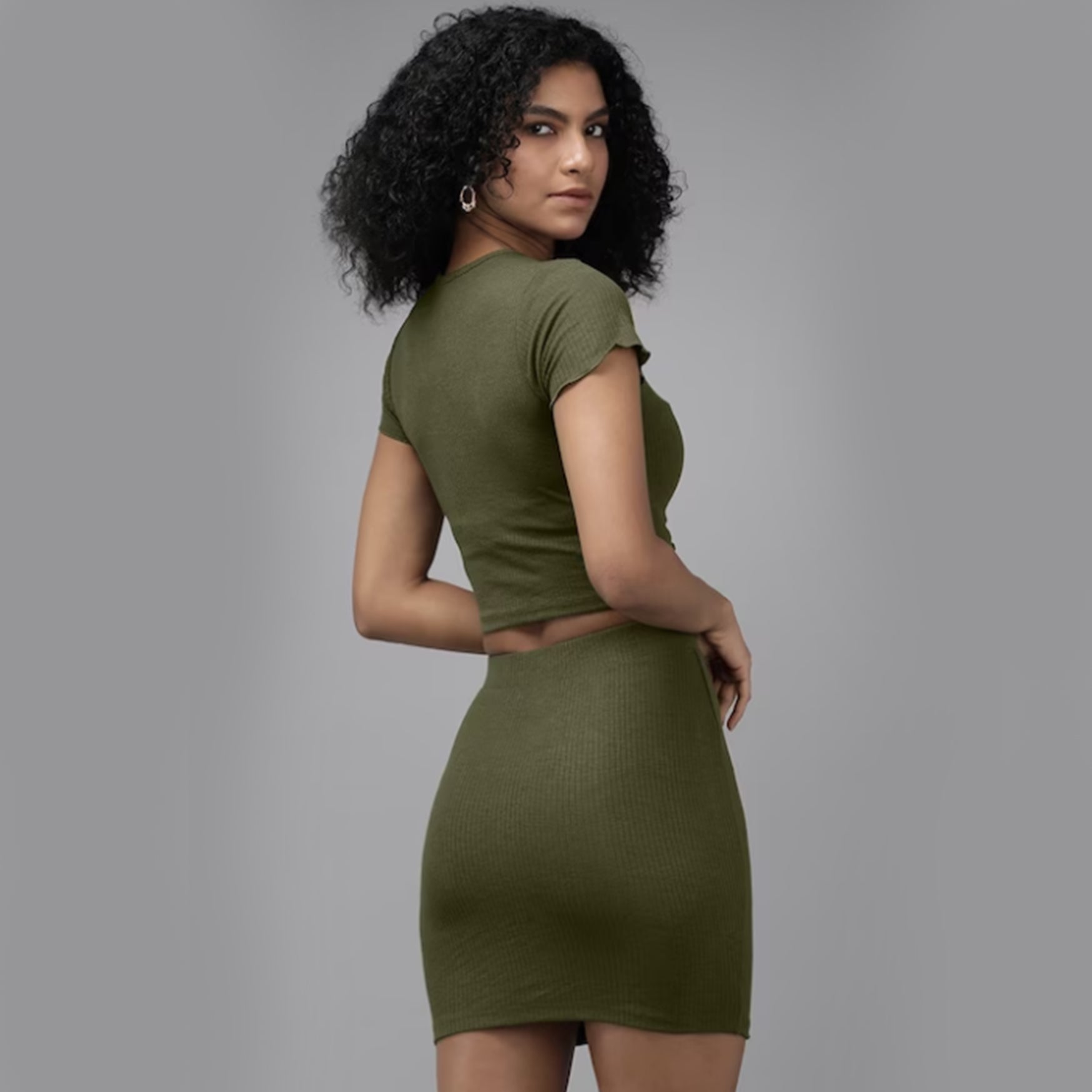 The Lifestyle Co Green Ribbed Top With Skirt