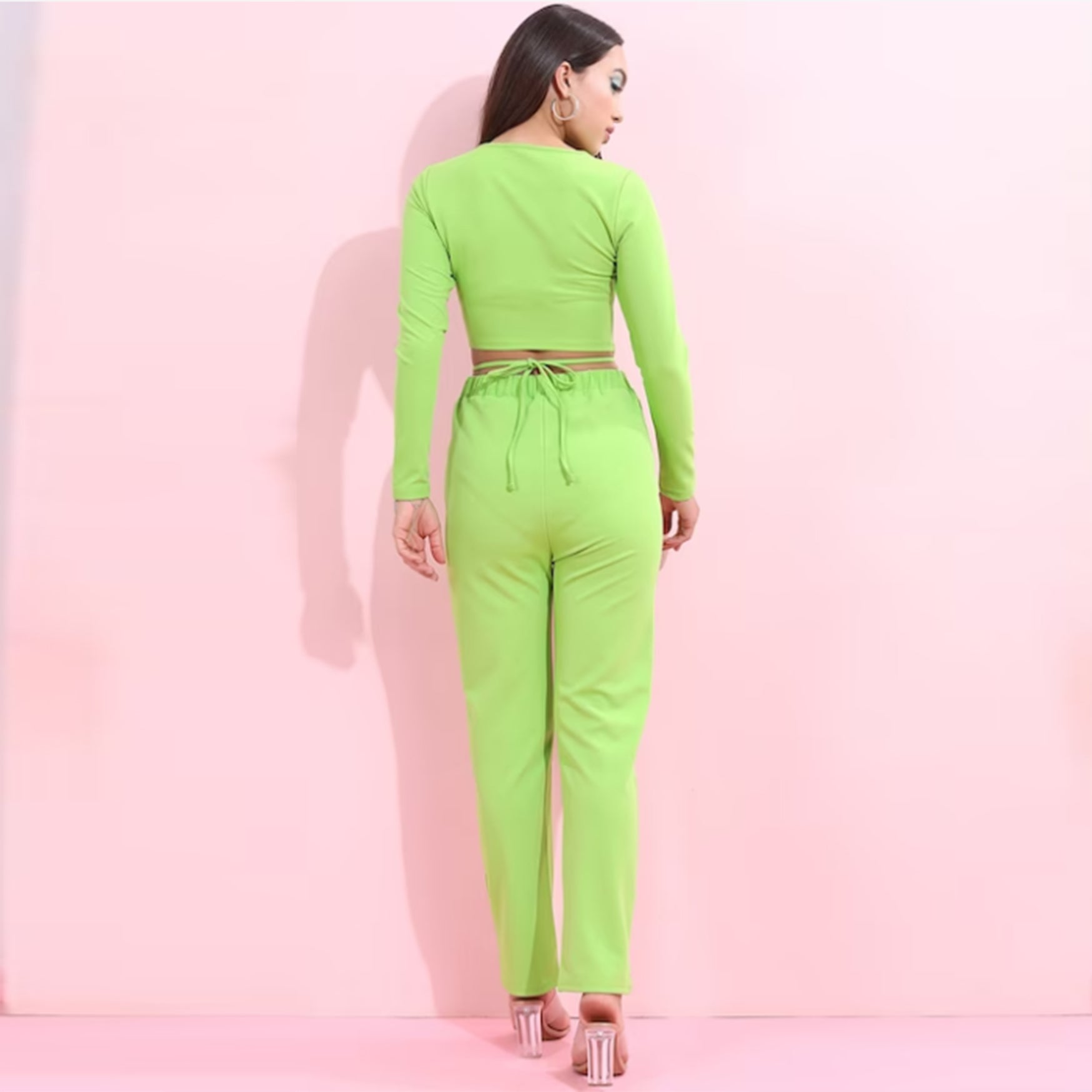 Tie-Up Crop Top With Trousers