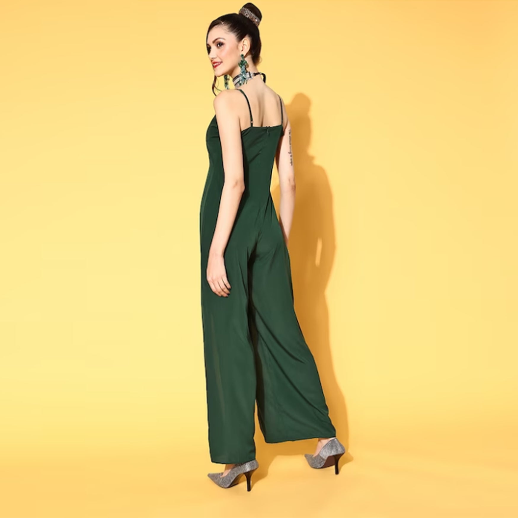 Women Green Solid Noughties Spaghetti Jumpsuit