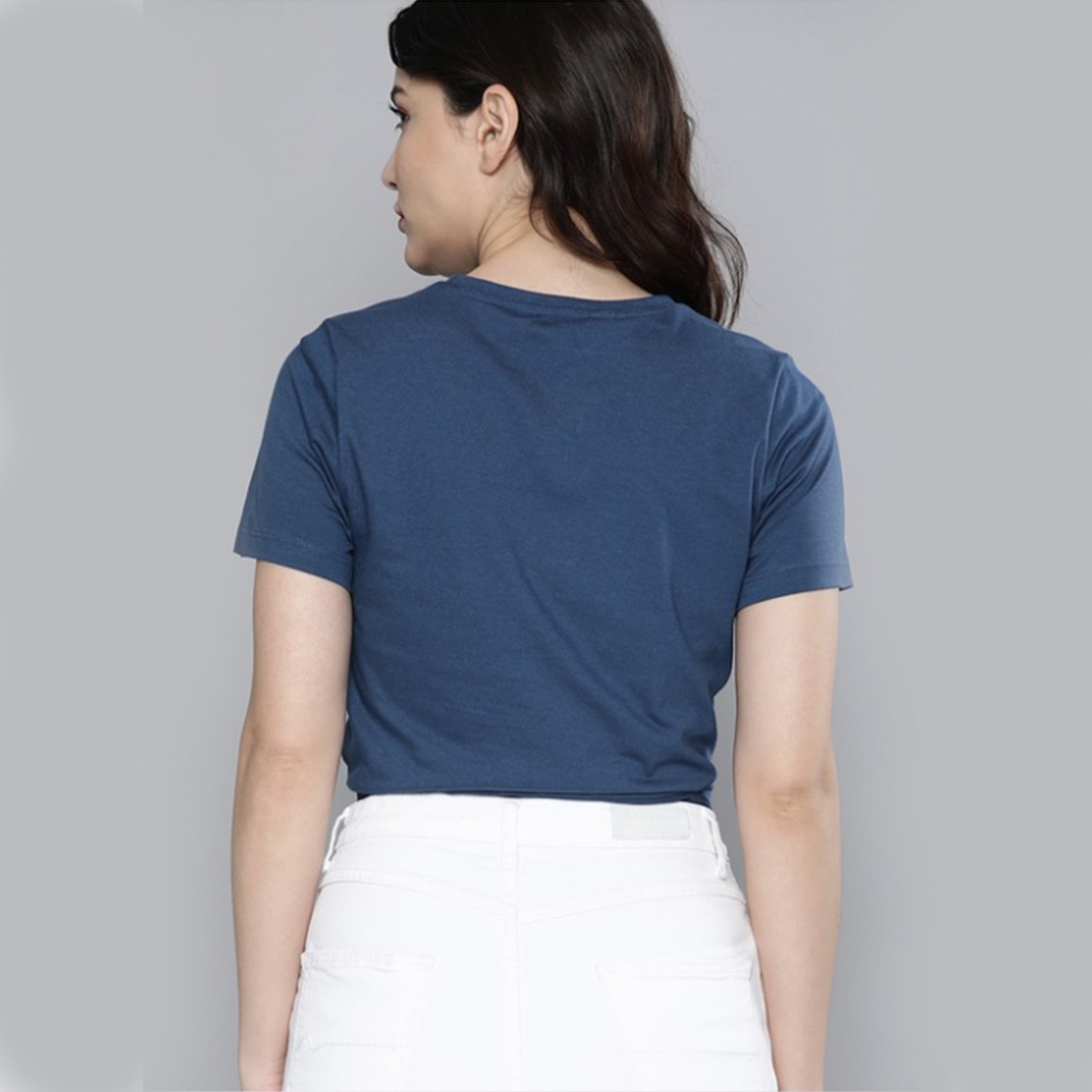 Women Navy Blue Typography Printed Round Neck T-shirt