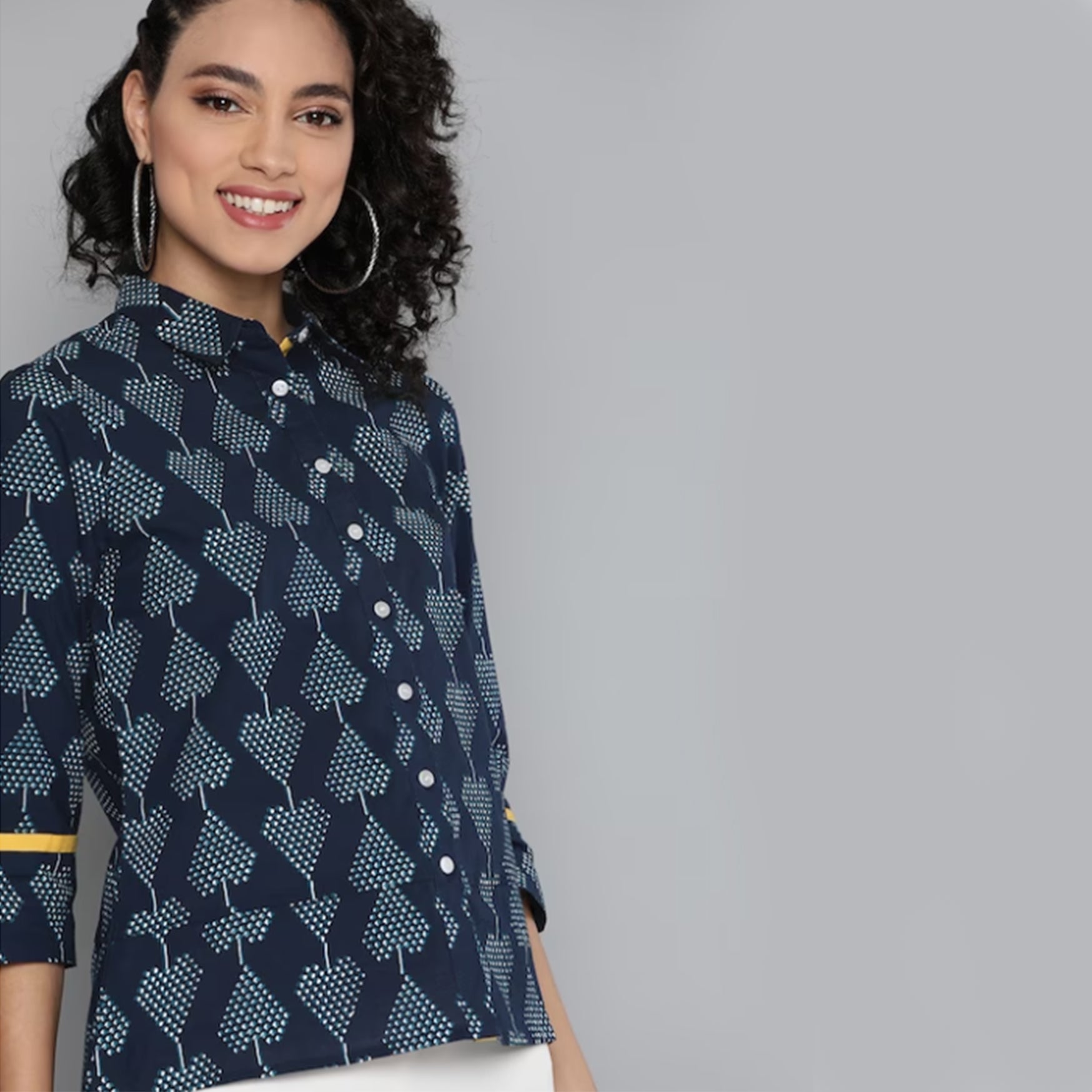 Women Navy Blue & White Pure Cotton Heart Shaped Printed Casual Shirt