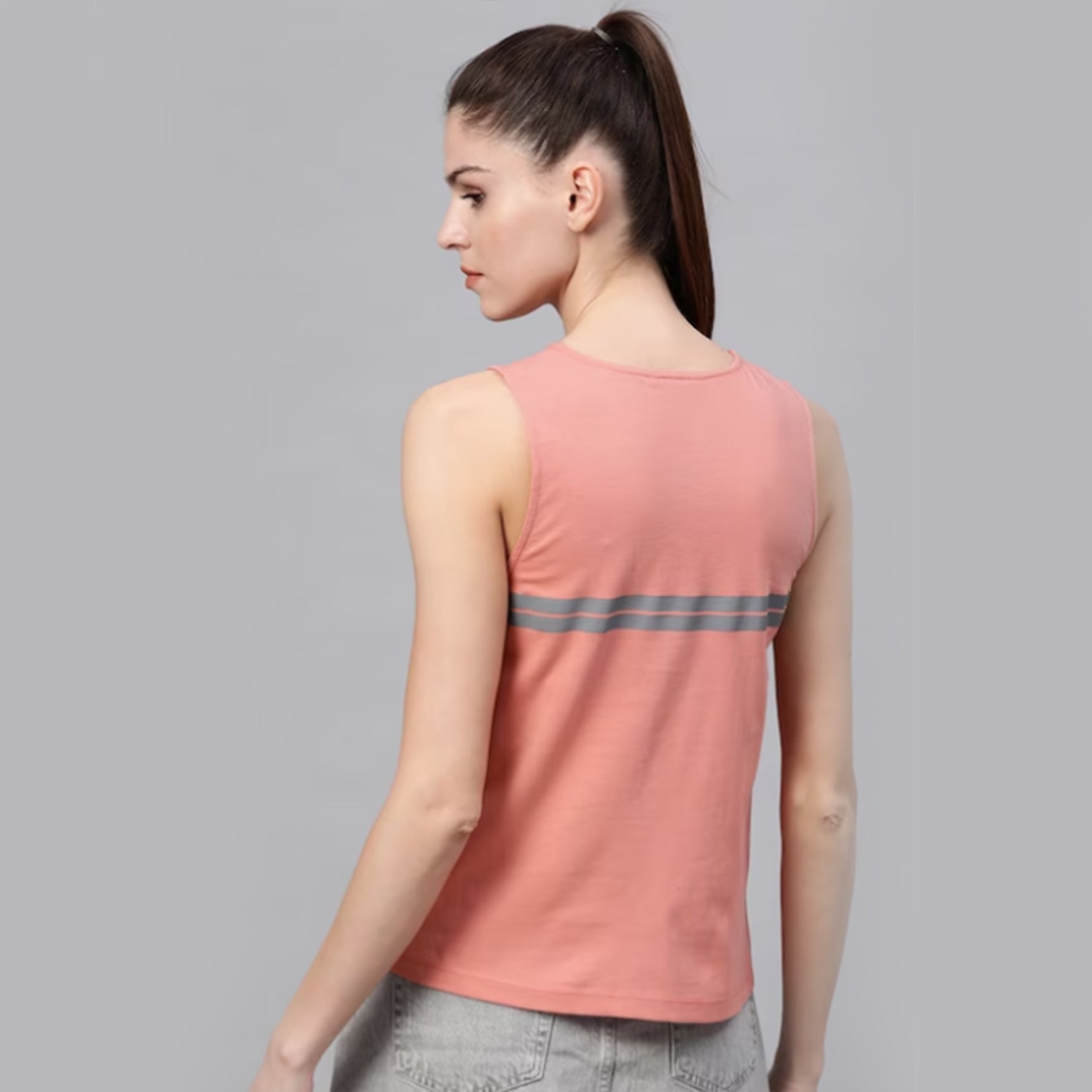 Women Peach-Coloured & Blue Striped Relaxed Fit Cotton Top