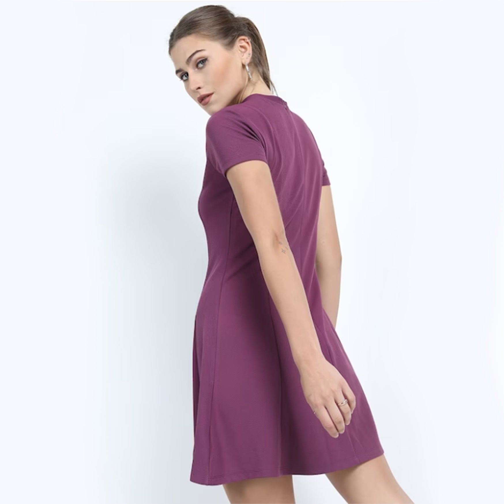 Women Purple Solid T-shirt Mini Dress