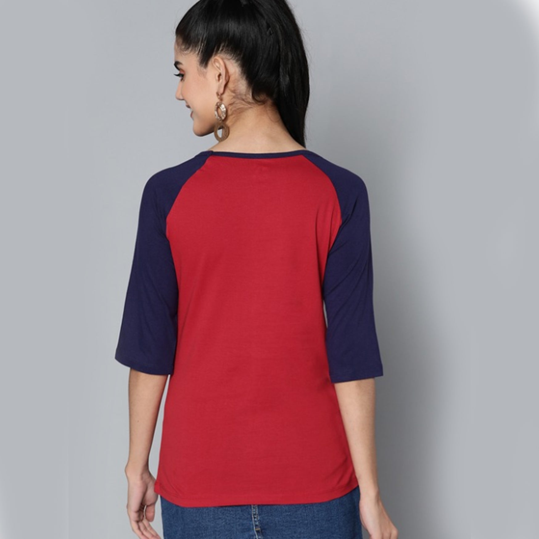 Women Red & Navy Blue Pure Cotton Solid T-shirt