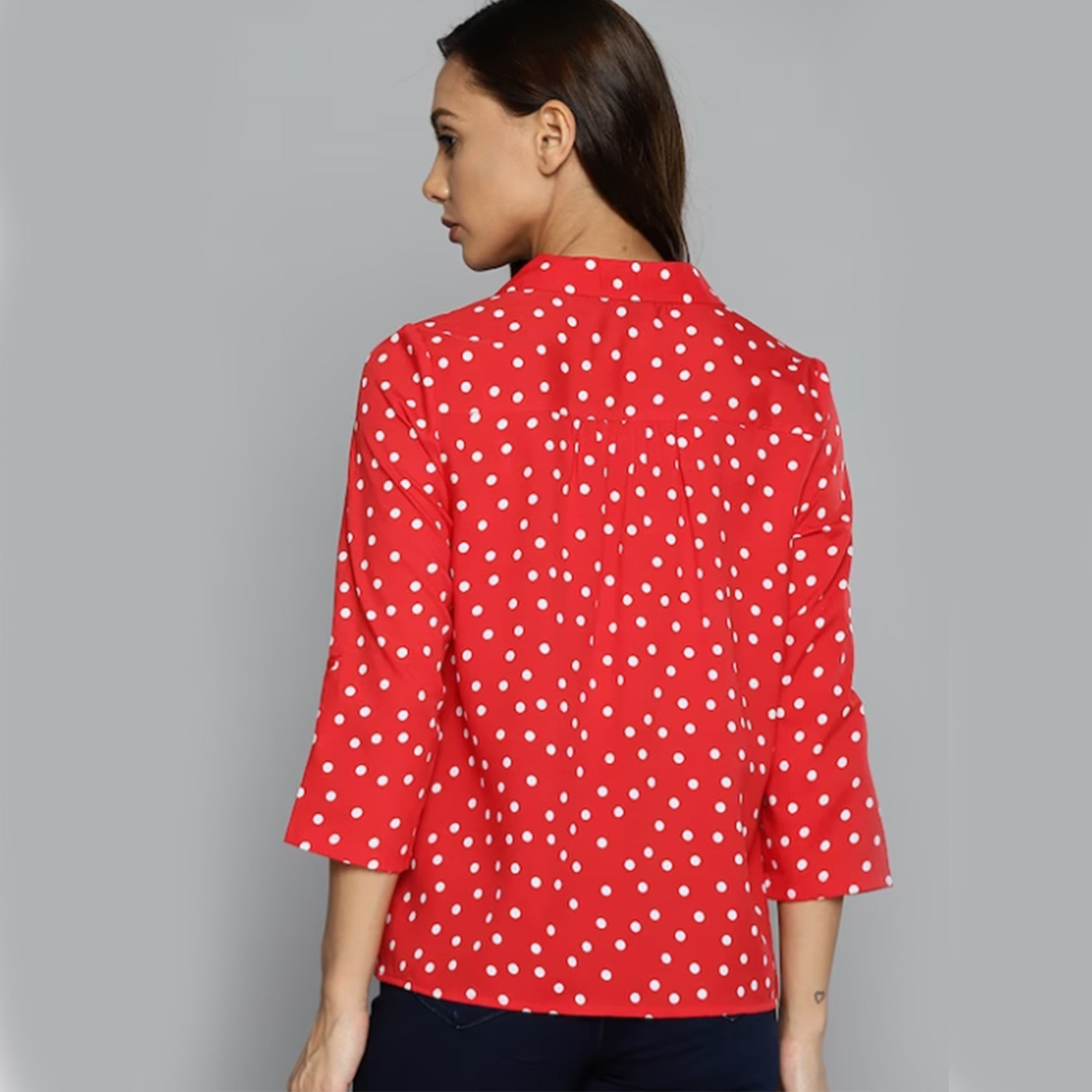 Women Red & White Polka Dot Printed Casual Shirt with Knot detail
