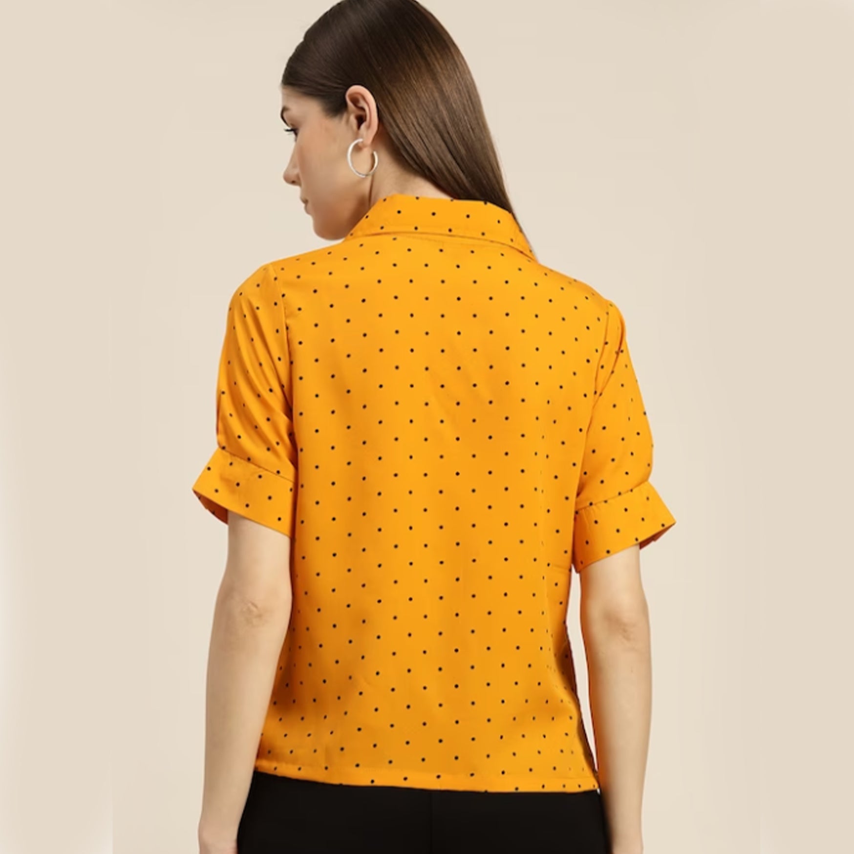 Women Yellow & Black Dotted Printed Smart Casual Shirt