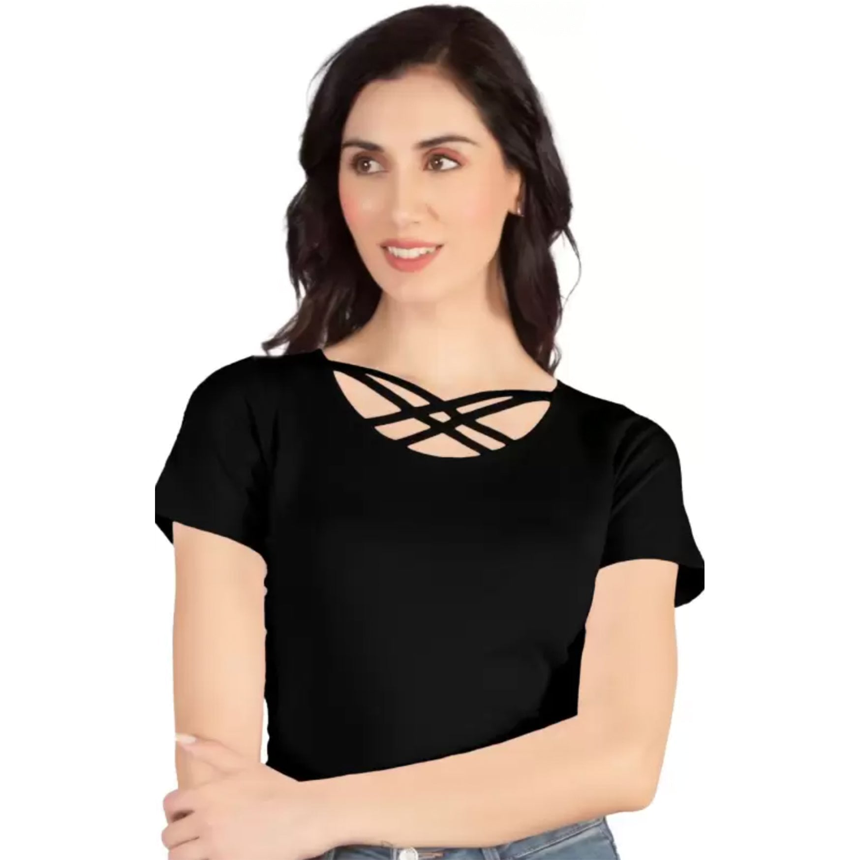 AD2CART Casual Solid Women Black Top