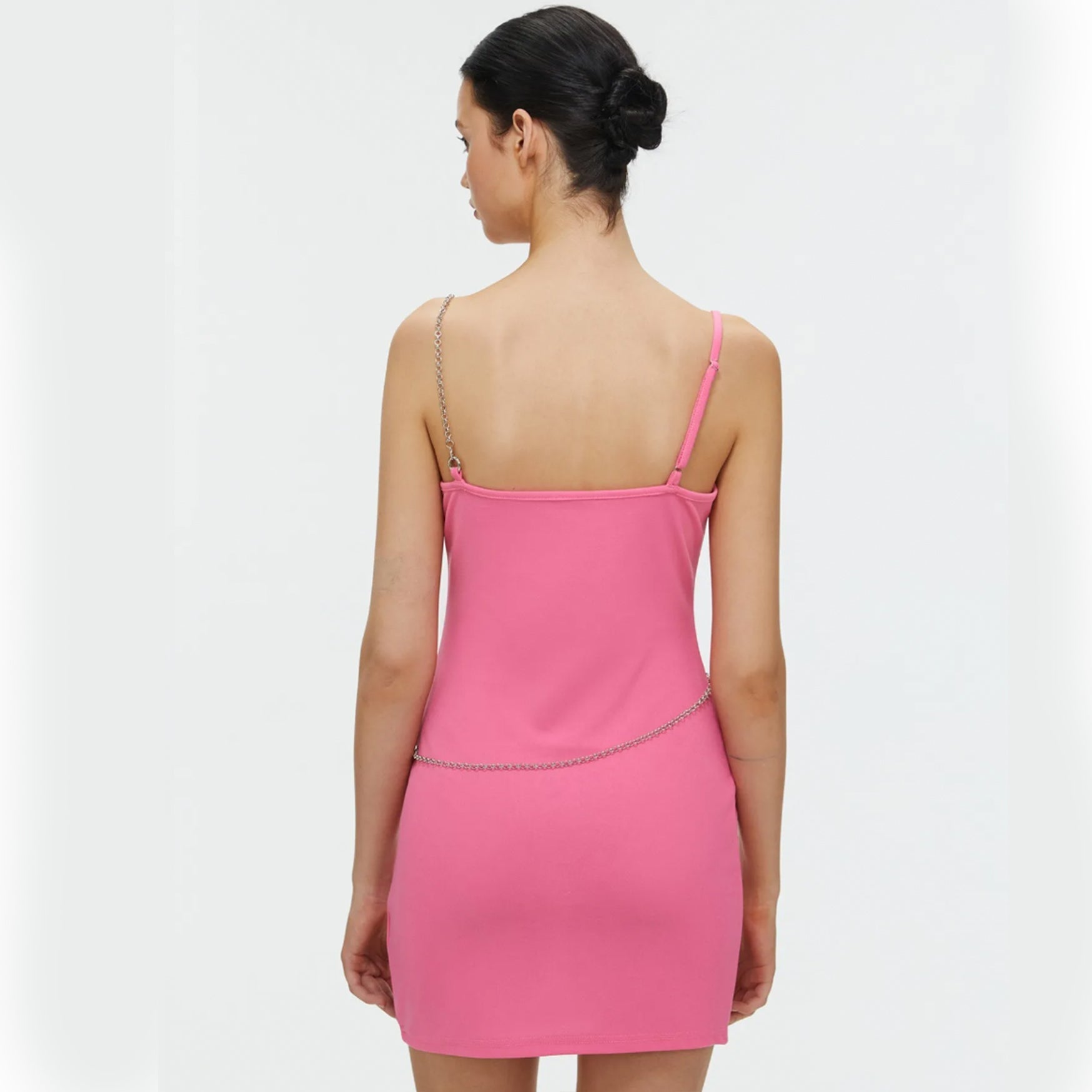 Asymmetric Short Dress With Chain Detail - Pink S