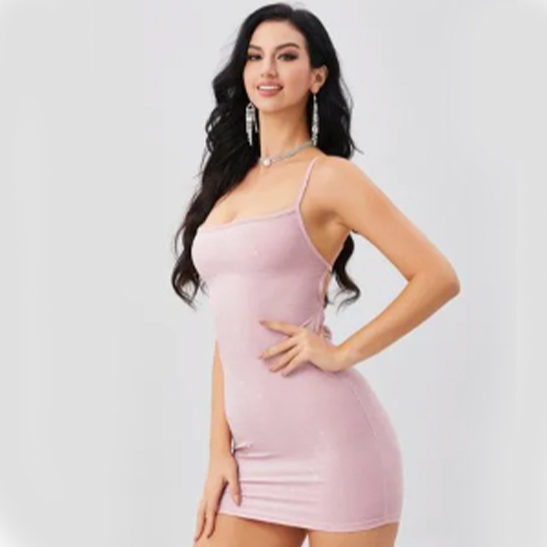 Backless Bodycon Dress - Light Pink S