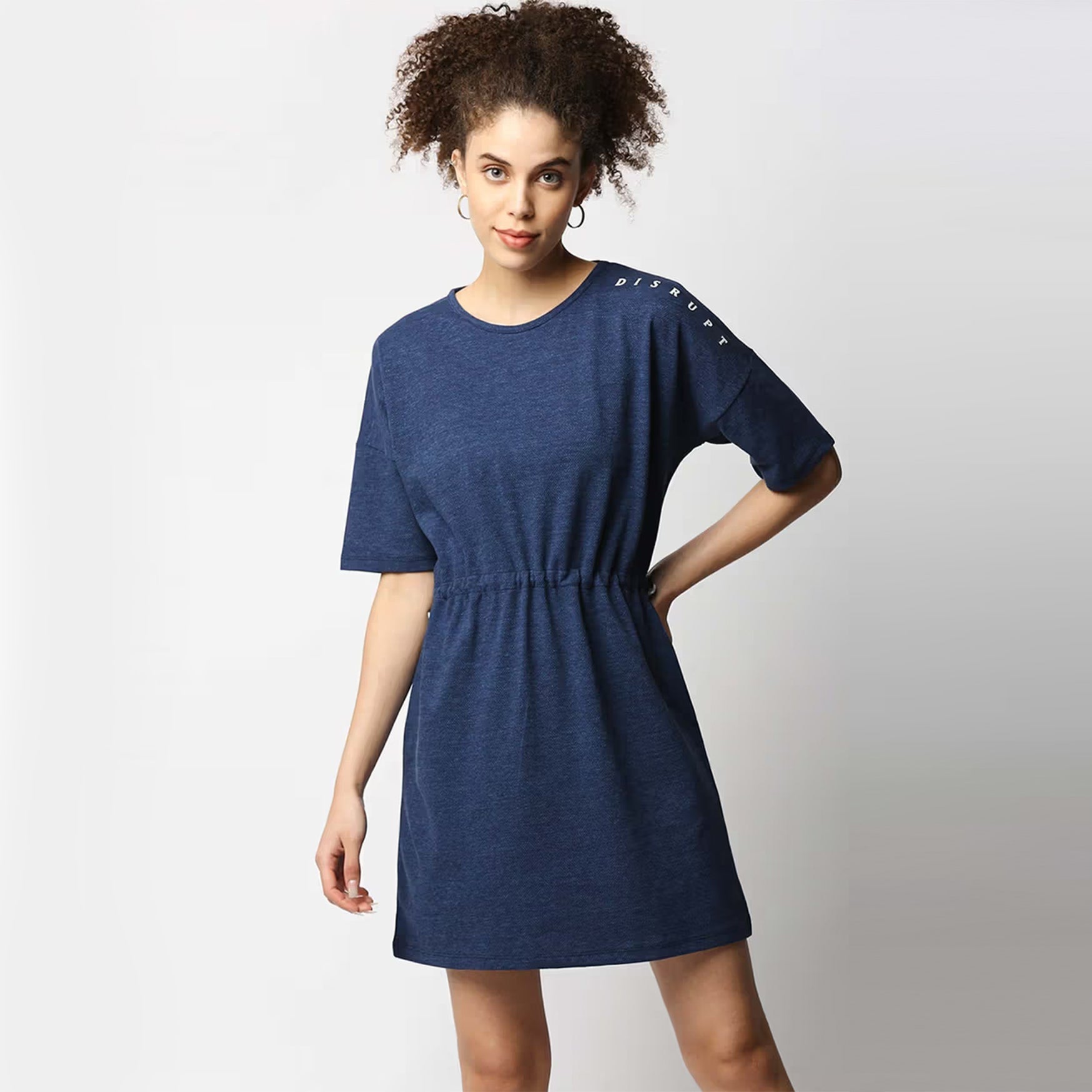 Blue Self Design Jacquard Boxy Fit Dress (S)