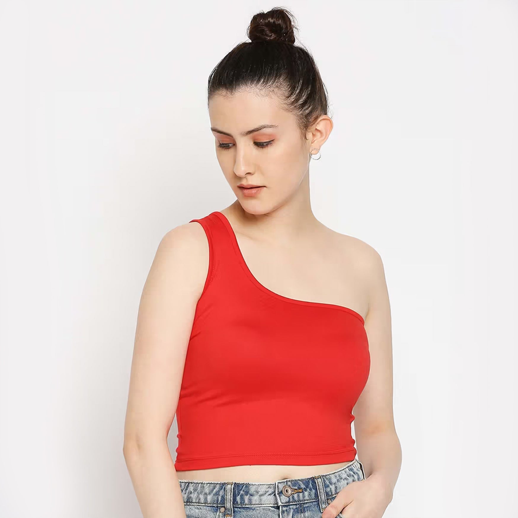 Disrupt Red Solid Polyester Viscose Blend Slim Fit Top (XS)