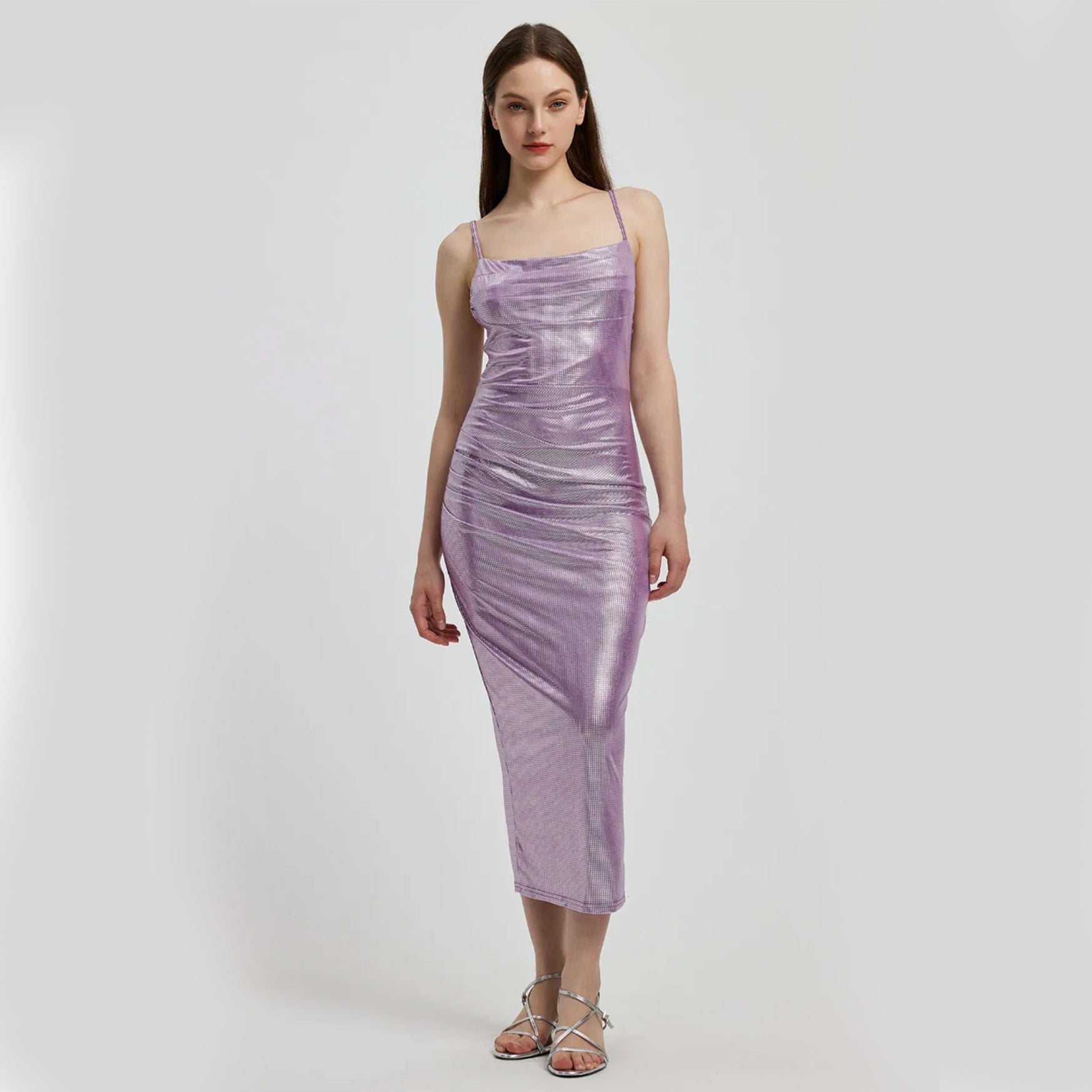 Draped Metallic Caimi Dress - Purple S