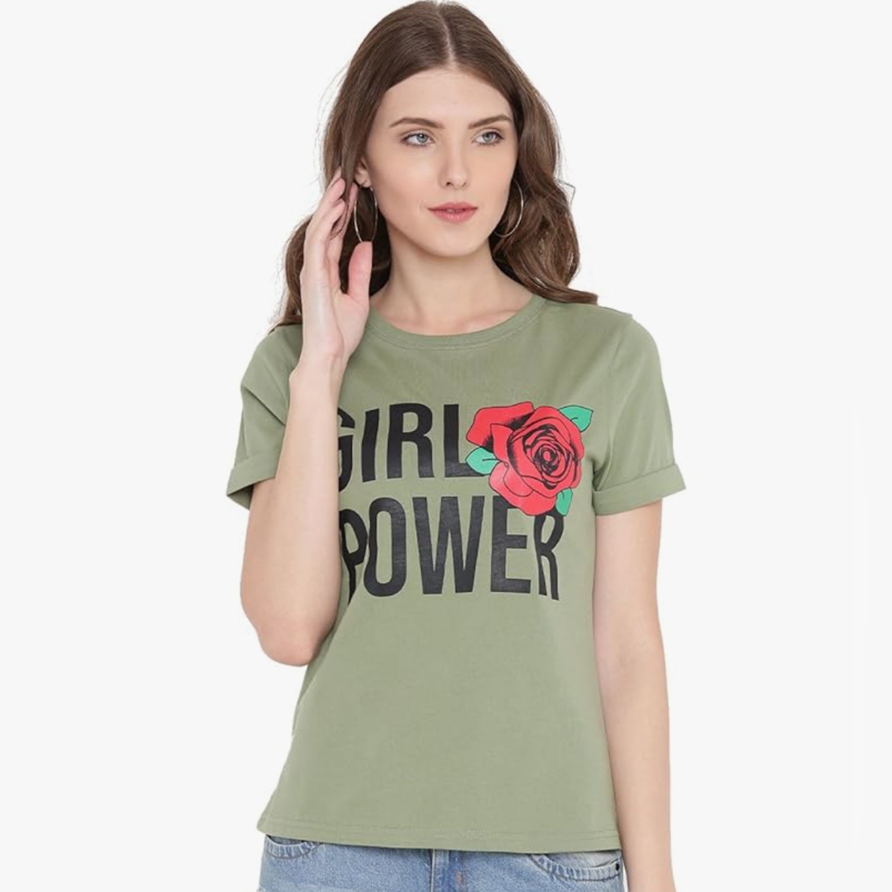 GRITSTONES Moss Green Round Neck Printed Top GSWPNTTP1917MGRN_M