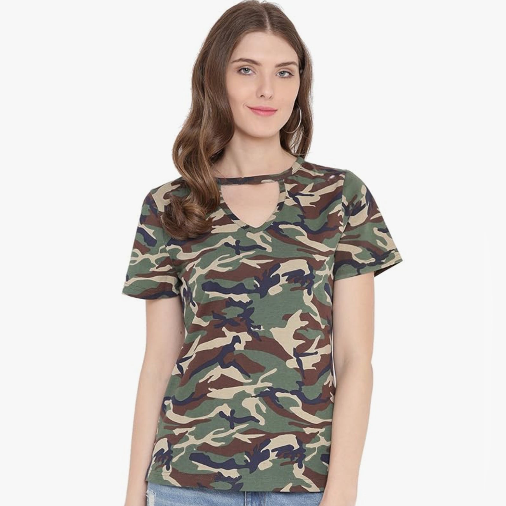 GRITSTONES Olive Green/Army Print Cut Out Army Camo Print Top GSWAMYPNT1908GRN_M
