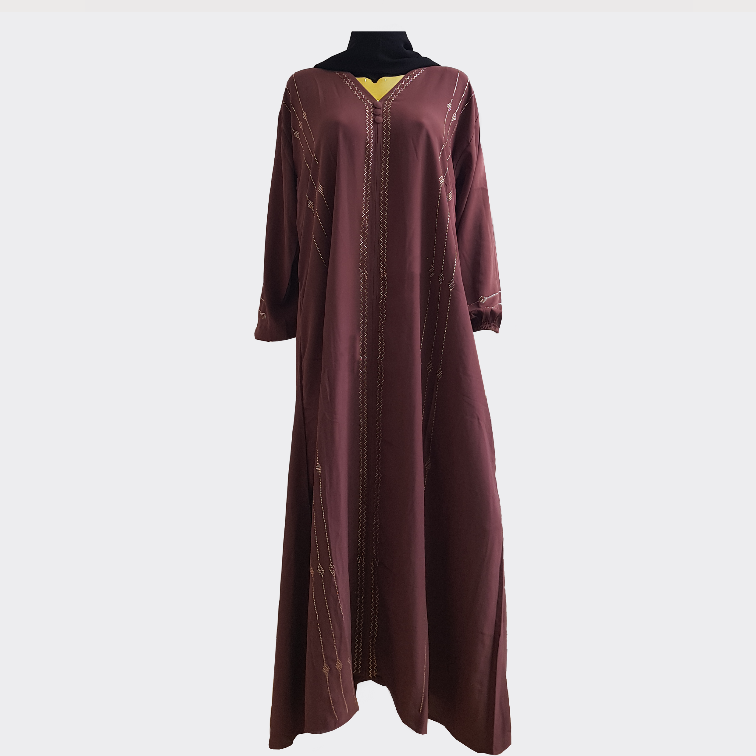 Glamourous Rhinestone Striped Abaya