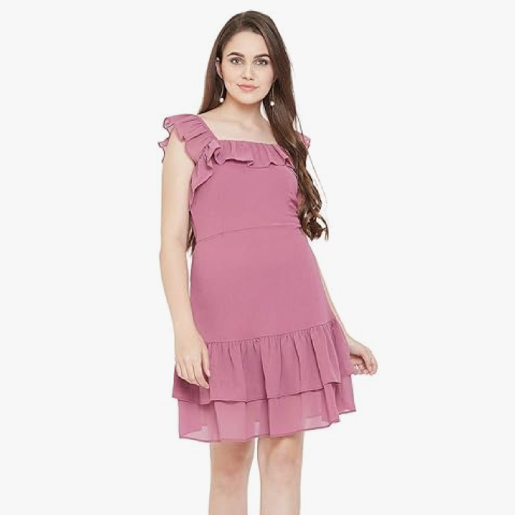 Imfashini Women's Synthetic A-Line Dress (Dr1506115_Pink_S, Pink, S)