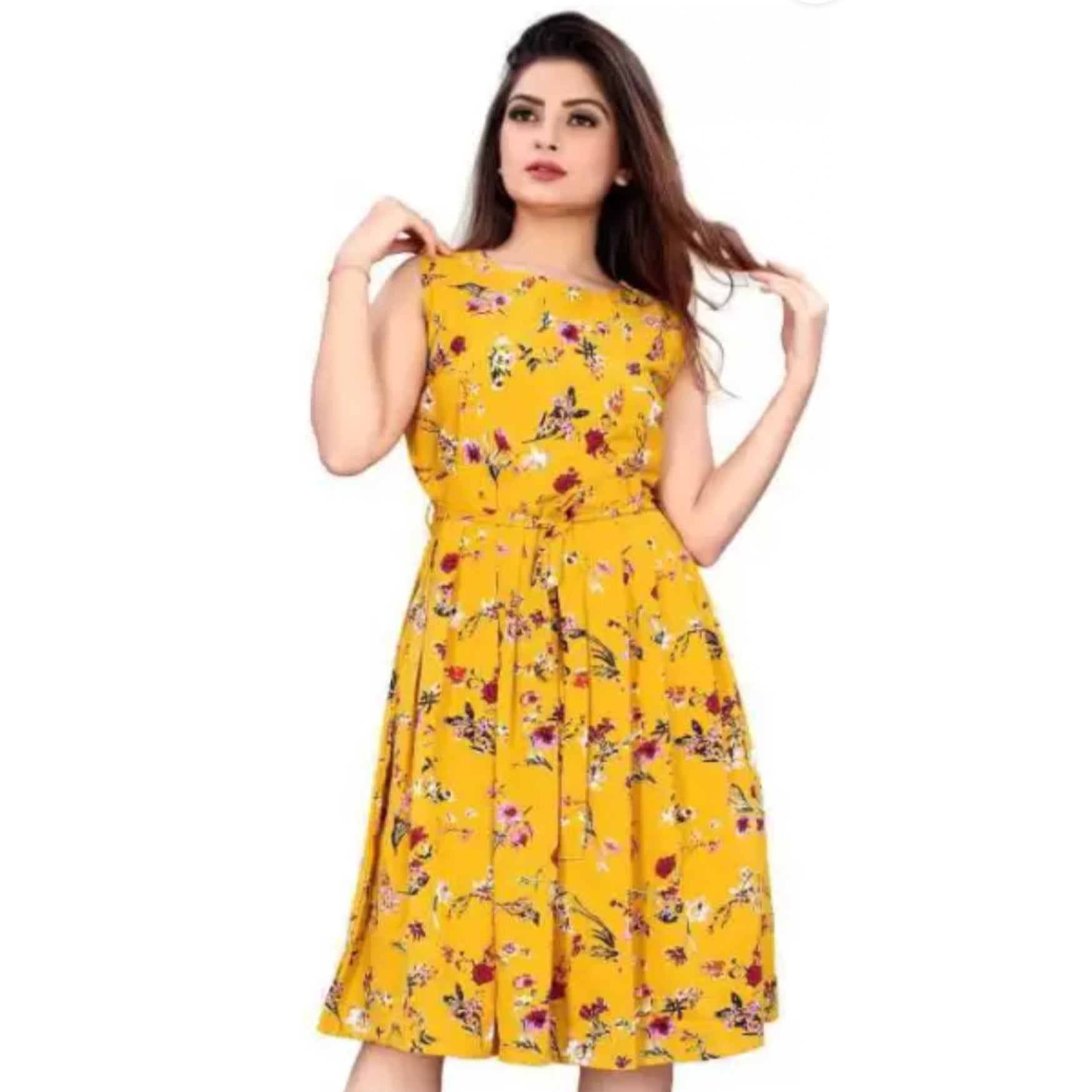 Jiya sarees women fit and flare yellow dress