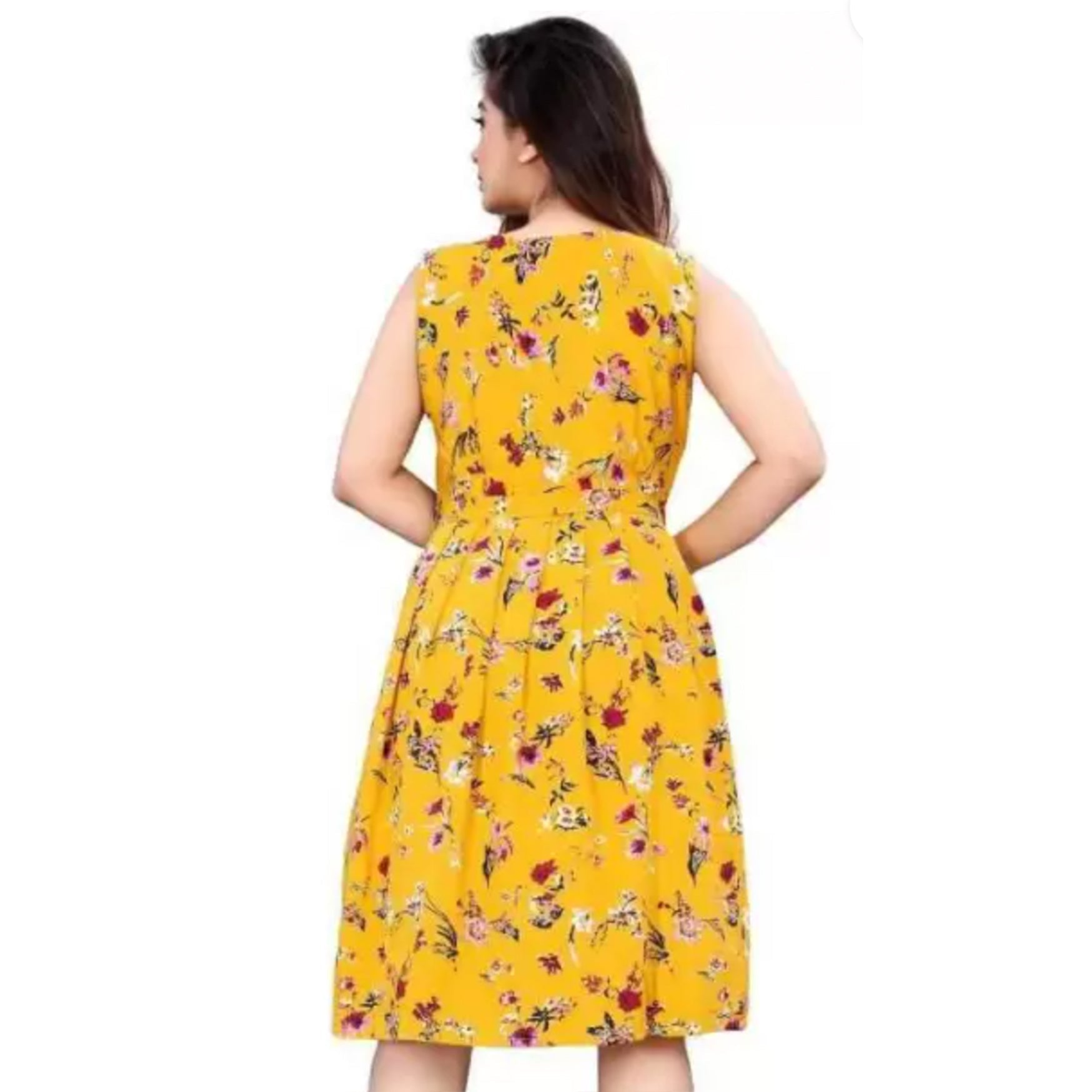 Jiya sarees women fit and flare yellow dress