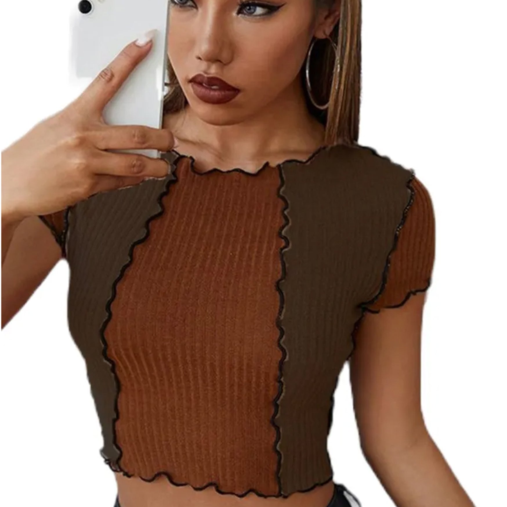 Khhalisi Crop Brown Top for Womens (M)