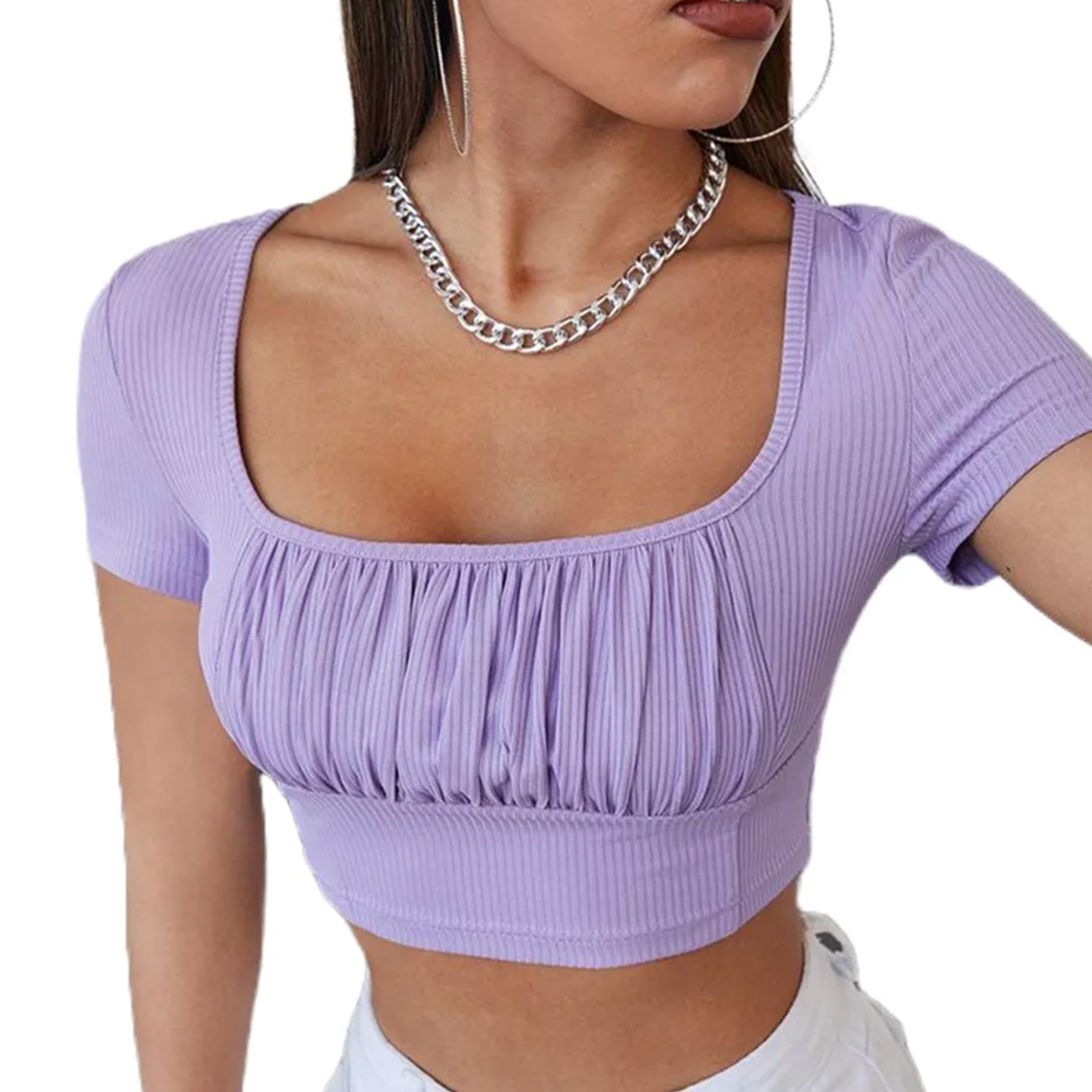 Khhalisi Rib Crop Purple Top for Women (S)