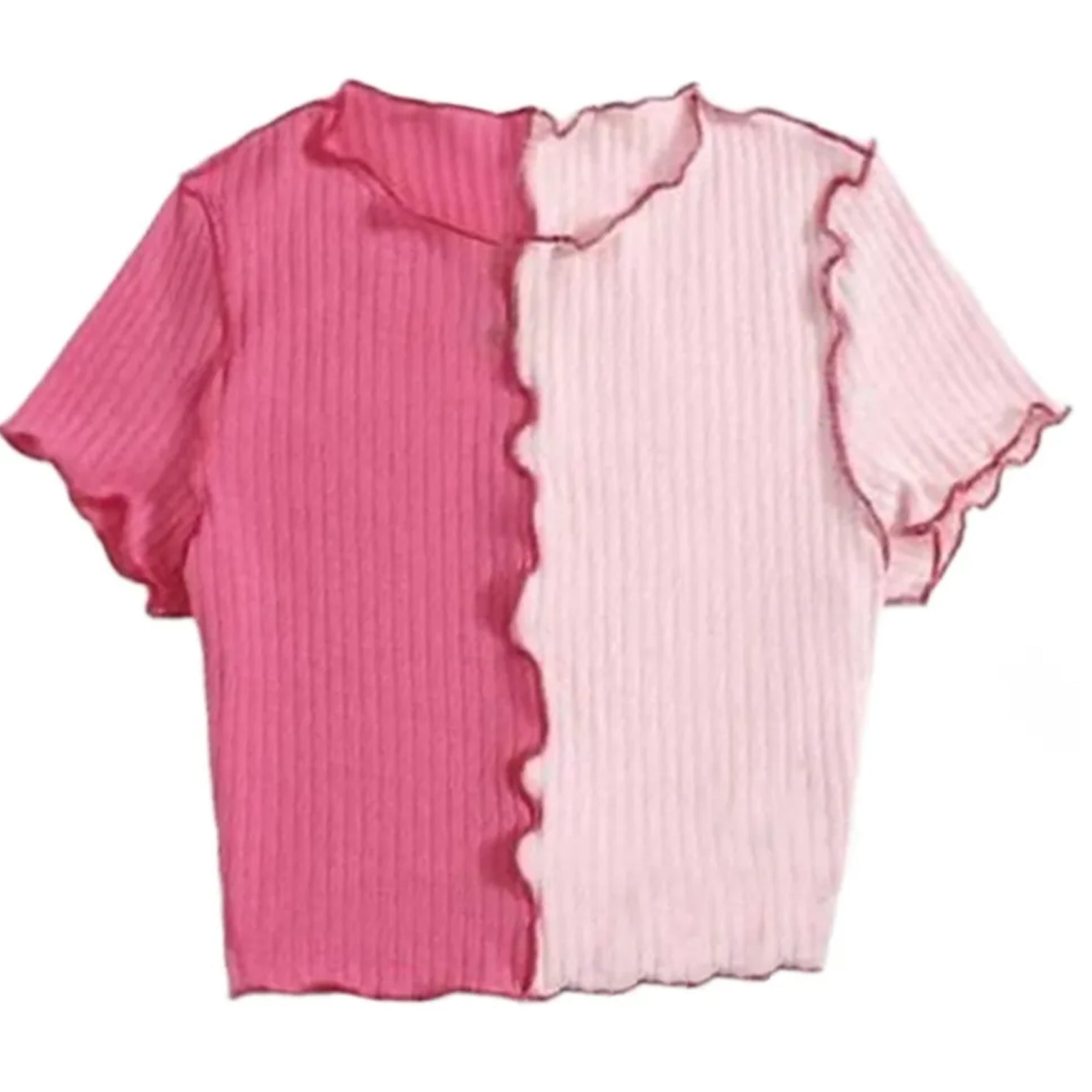 Khhalisi Rib Pink Crop Tops for Womens (S)