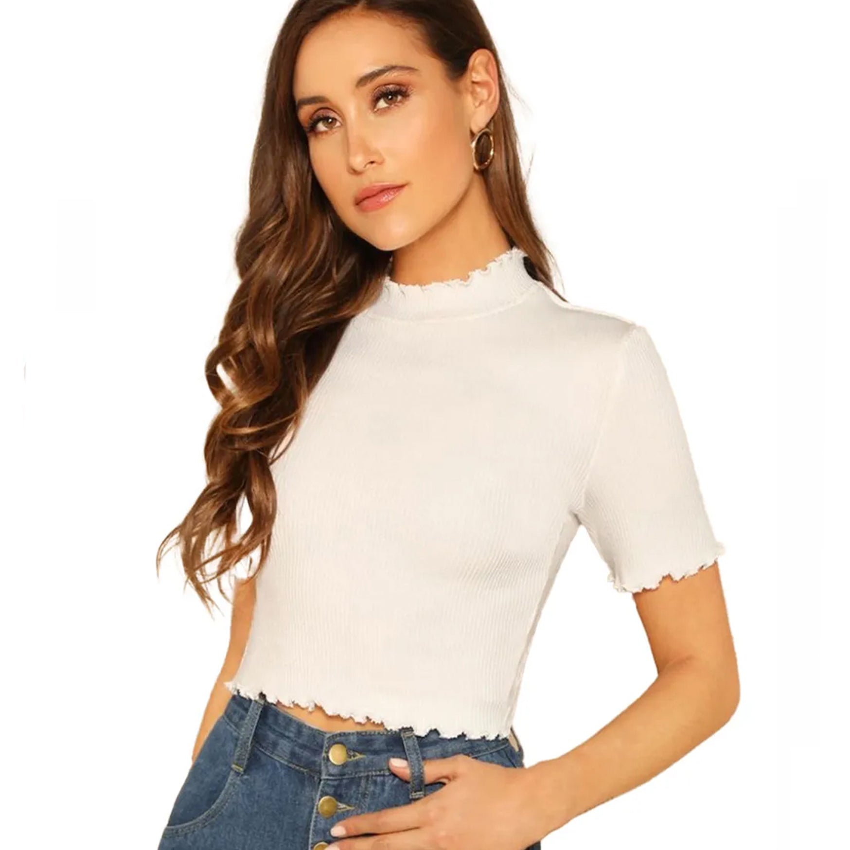 Khhalisi White Body Crop Top for Womens (S)