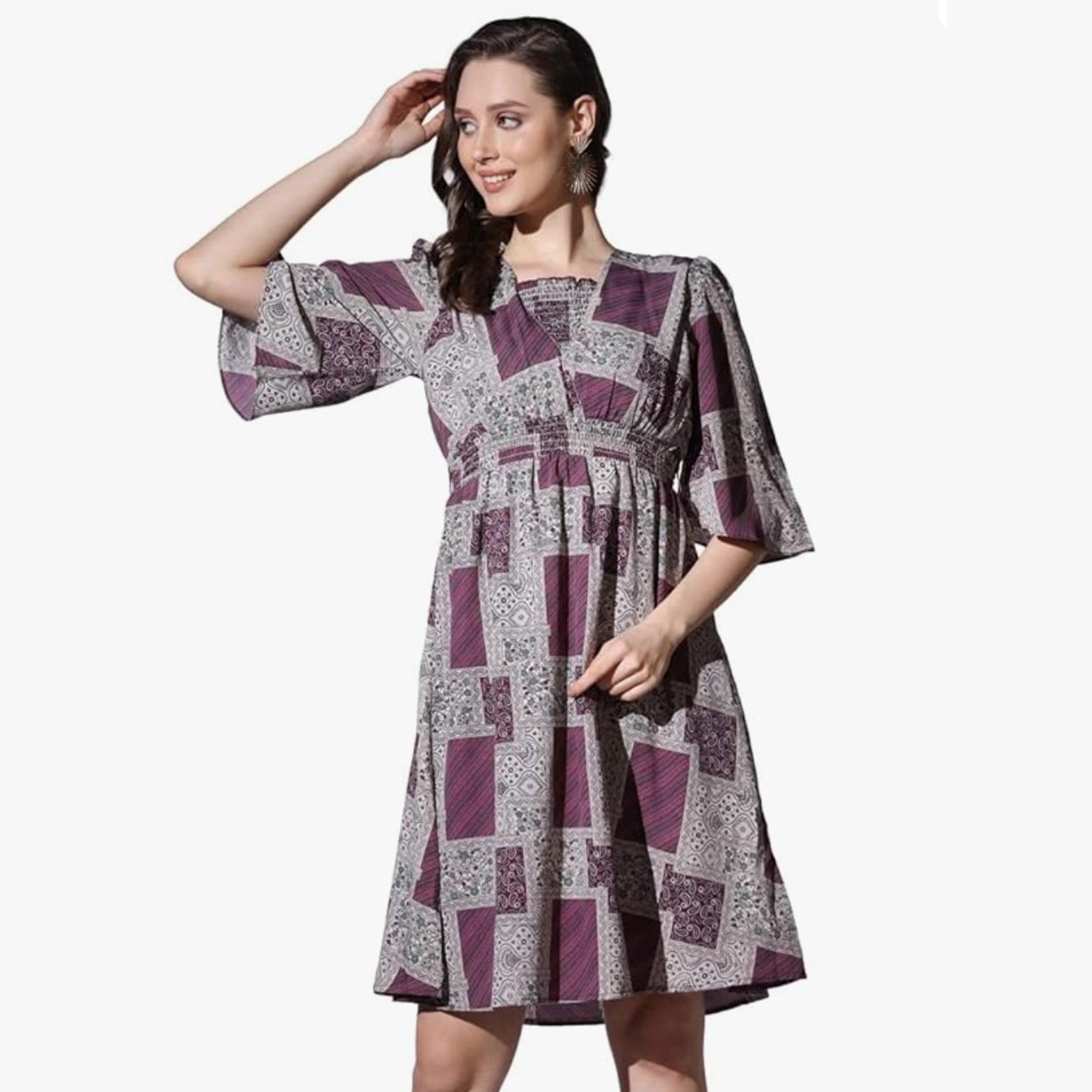 Leriya Fashion Women's Dresses | Rayon Vintage All-Over Printed Knee Length Dresses for Women | Fancy Dress for Girls | Office Wear Dress for Women | Casual Dress | (Medium, Purple)