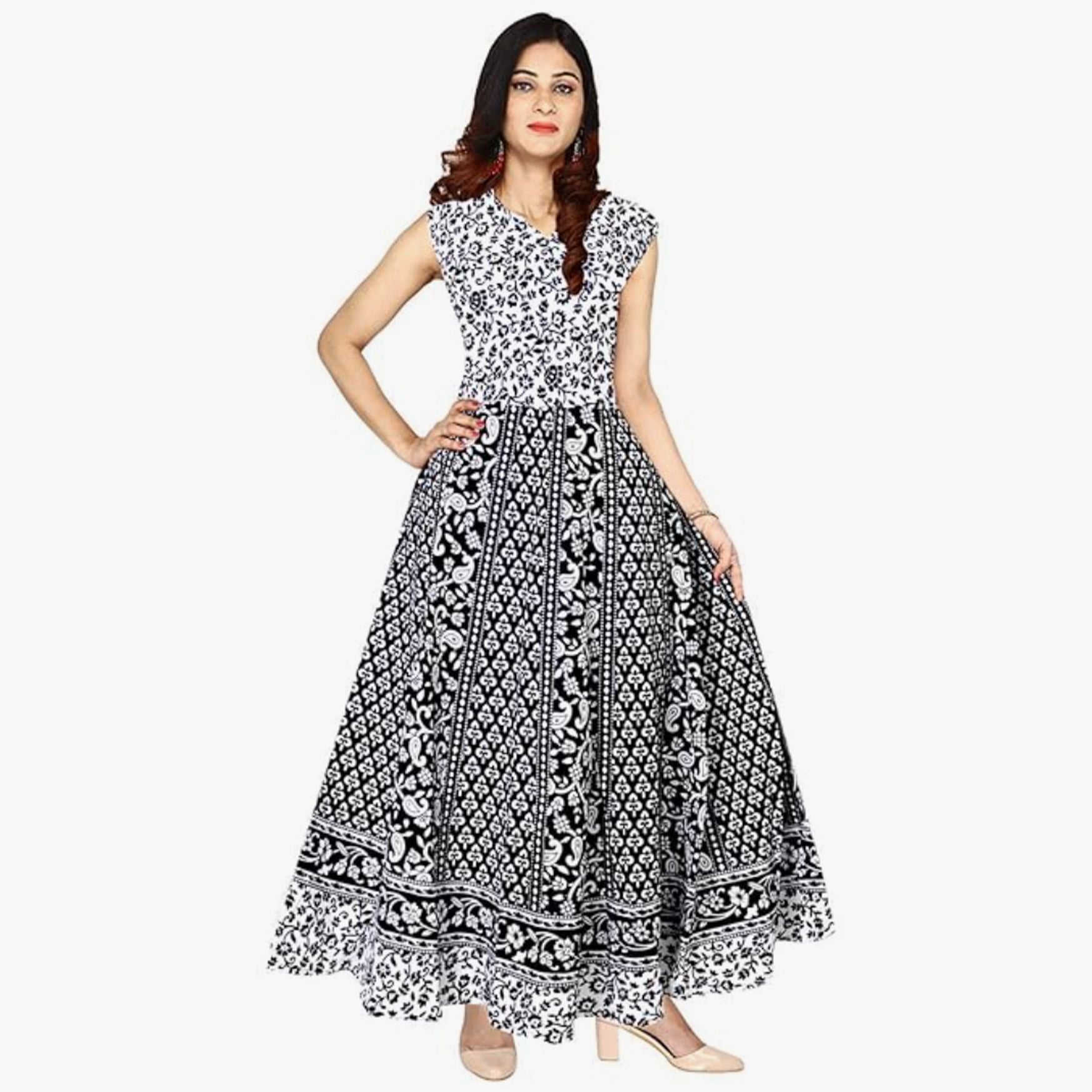 MATRIKA FASHION Party and Casual Wear Jaipuri Print Long Cotton Maxi Dress for Women Pack of 2