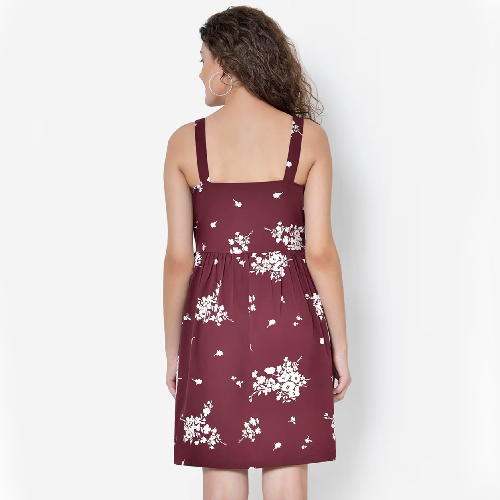 Maroon White Floral Buttoned Dress (S)