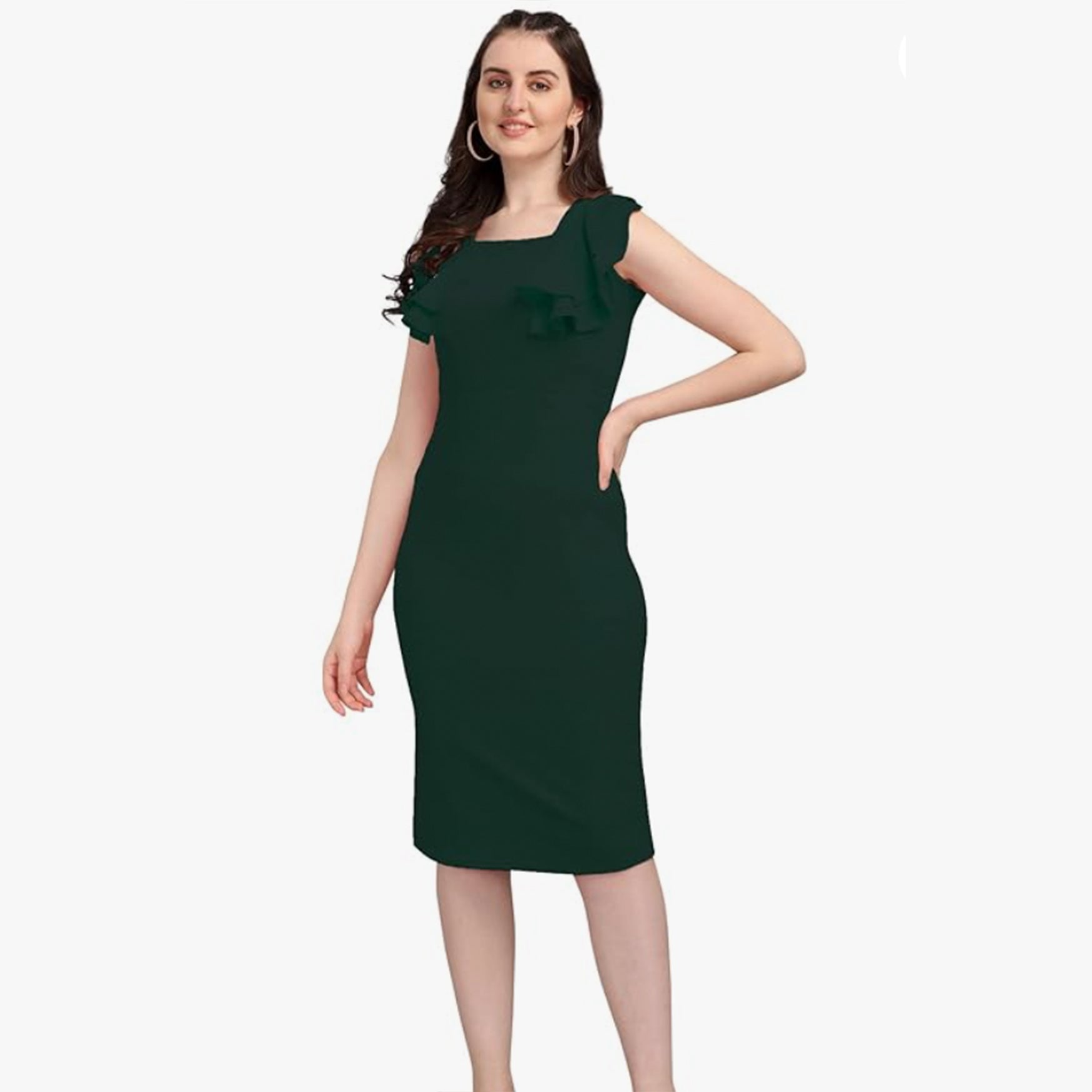 PURVAJA Women's Corduroy Bodycon Knee-Length Dress (Ruby-095-GN-S_Green