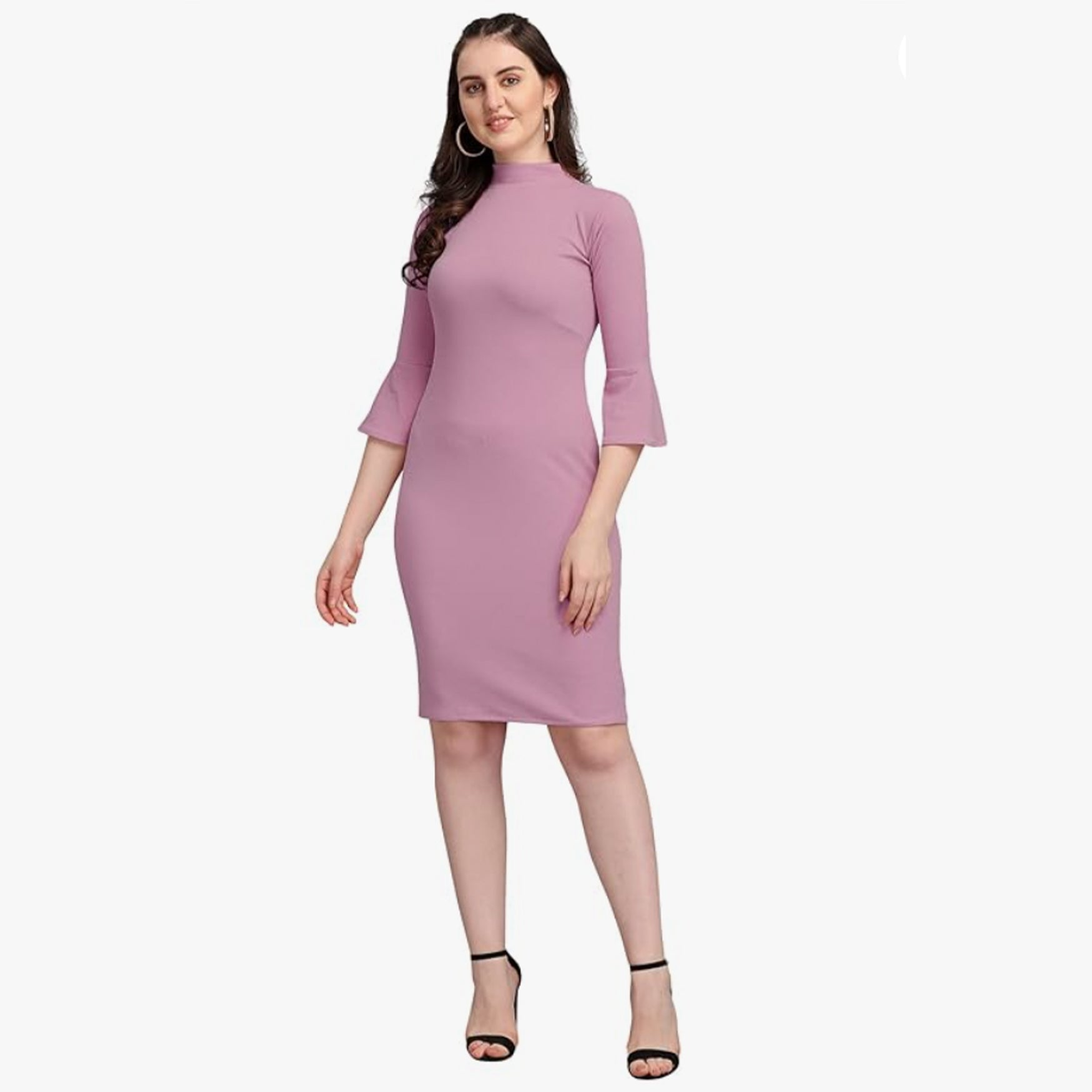 PURVAJA Women's Corduroy Bodycon Knee-Length Dress (Ruby-106-LV-M_Light Violet