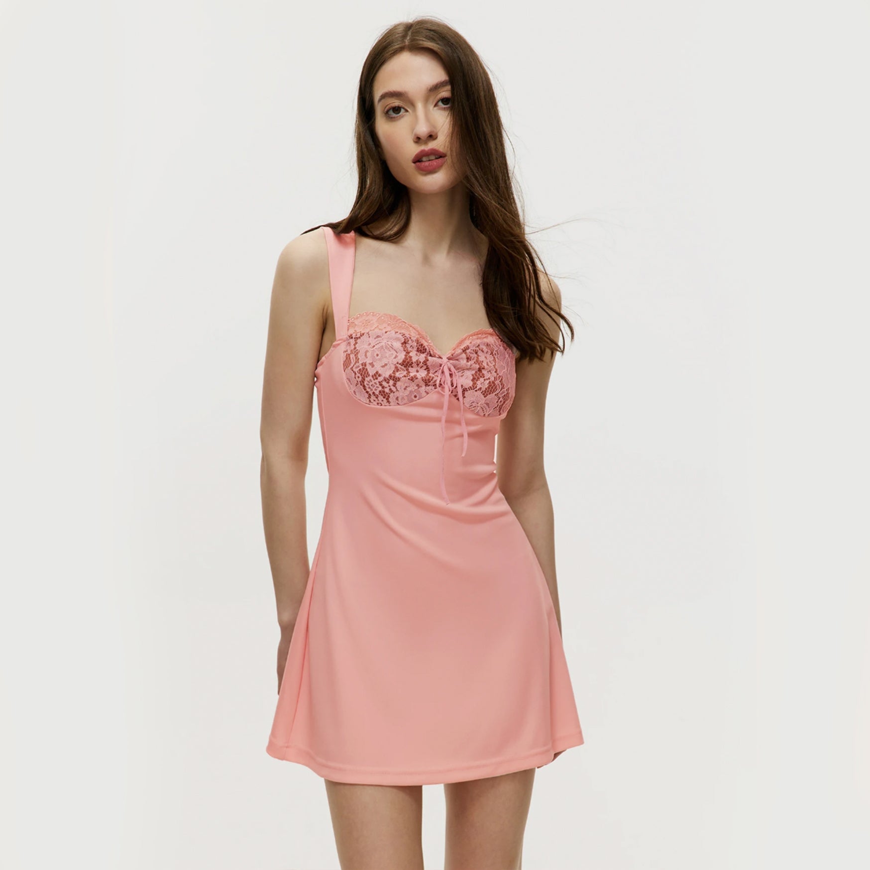 Patchwork Short Dress - Light Pink S