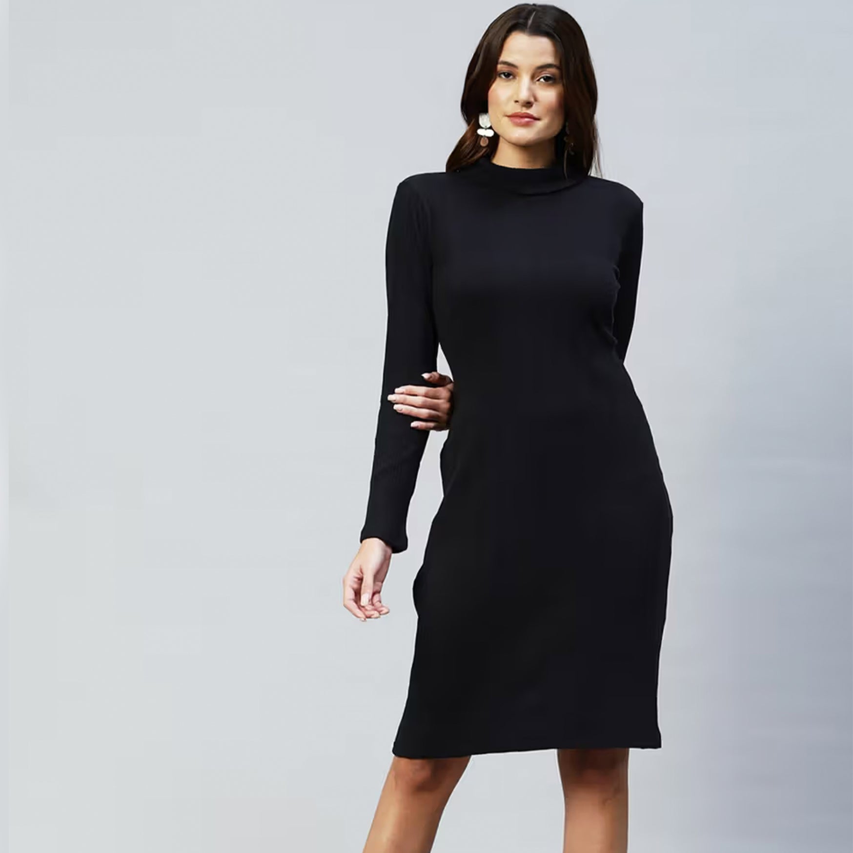 RIGO Women Black Full Sleeve Side Slit Dress (M)